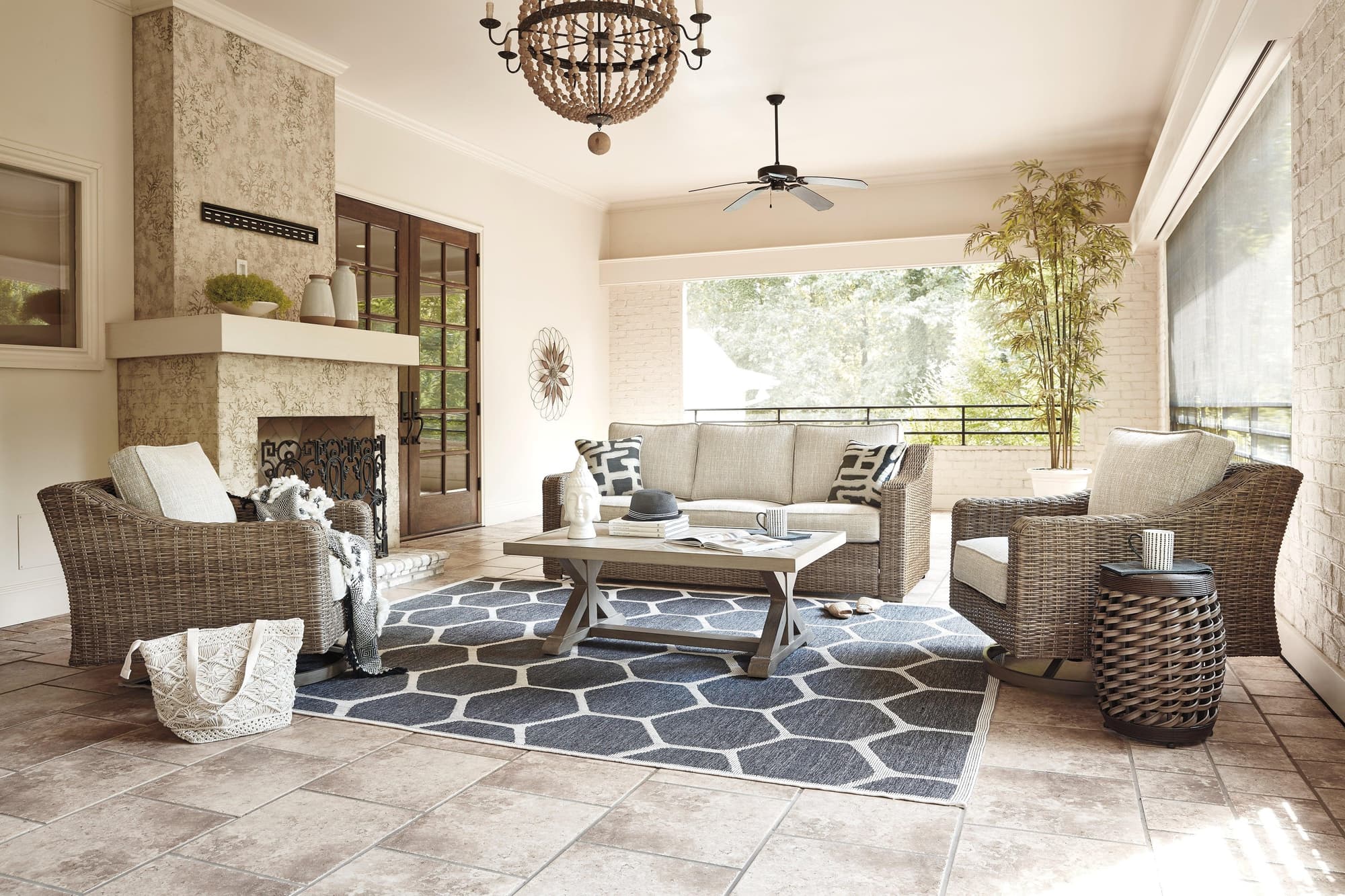 Beachcroft Beige Outdoor Sofa And 2 Chairs With Coffee Table