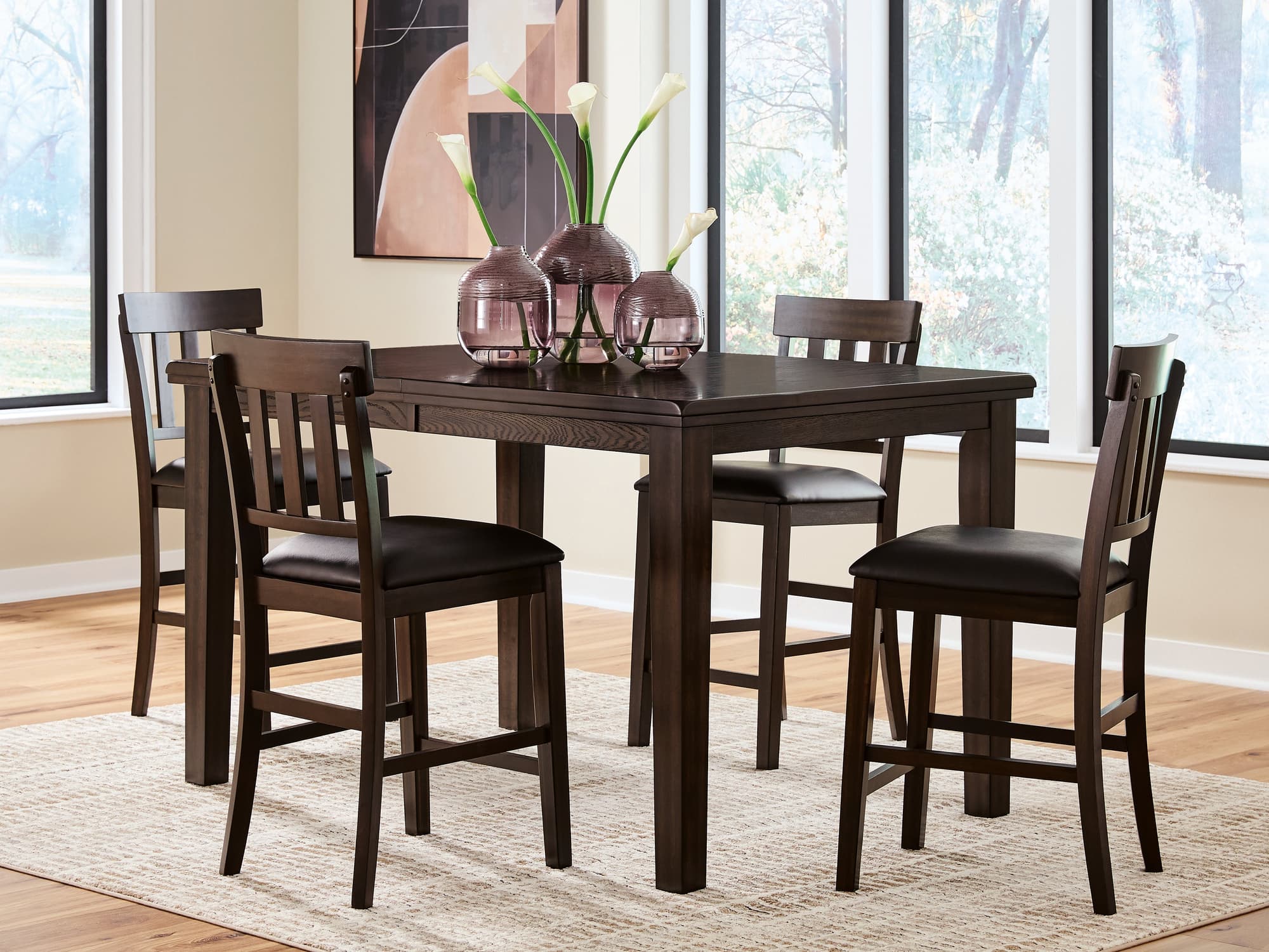 Haddigan Dark Brown Counter Height Dining Table And 4 Barstools - Image 1