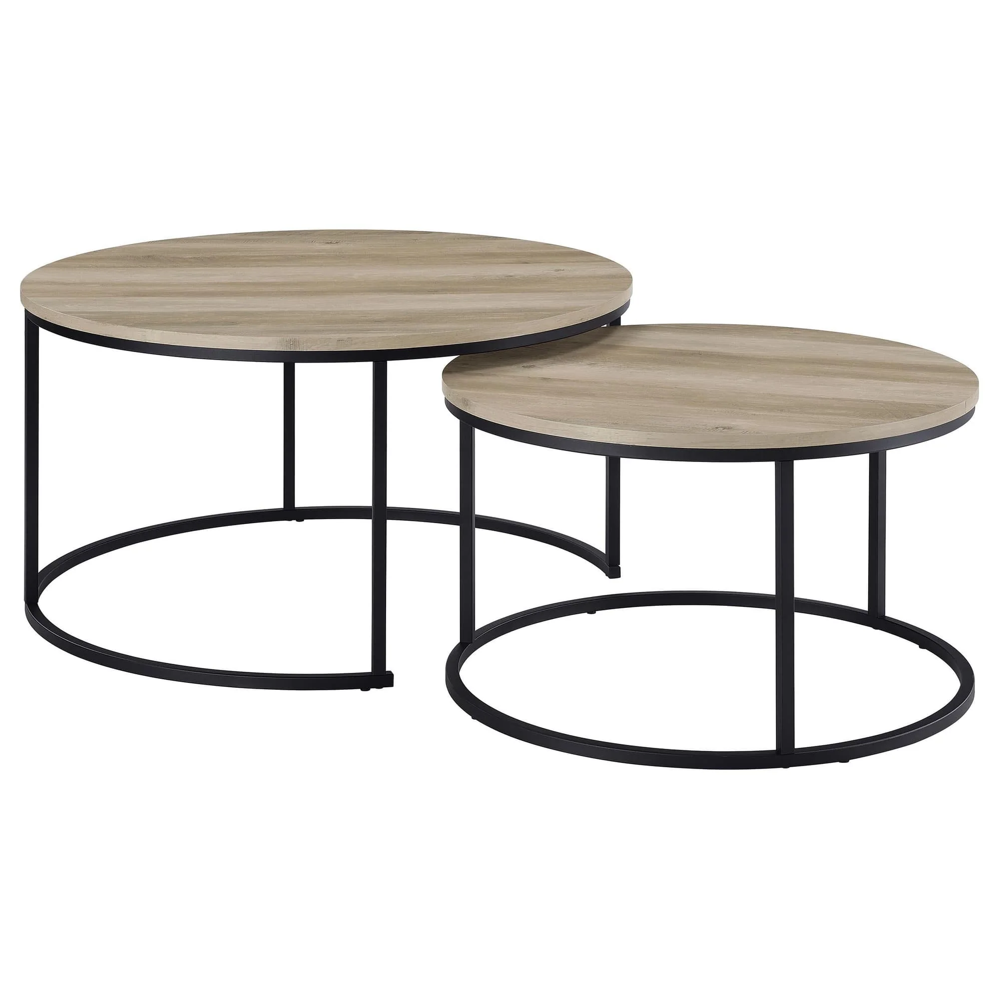 Lainey 2-piece Round Nesting Coffee Table Distressed Pine - Image 1