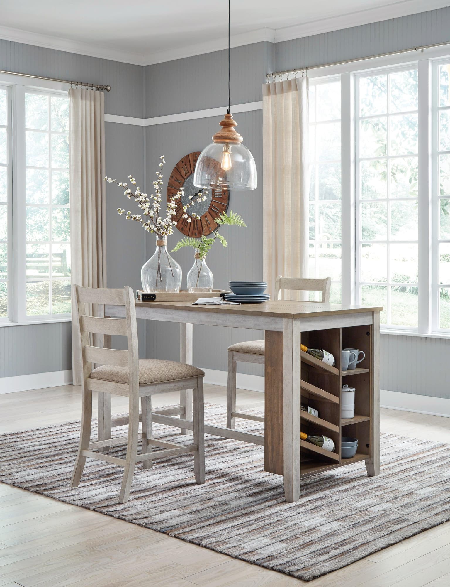 Skempton White Light Brown Counter Height Dining Table And 2 Barstools - Image 1
