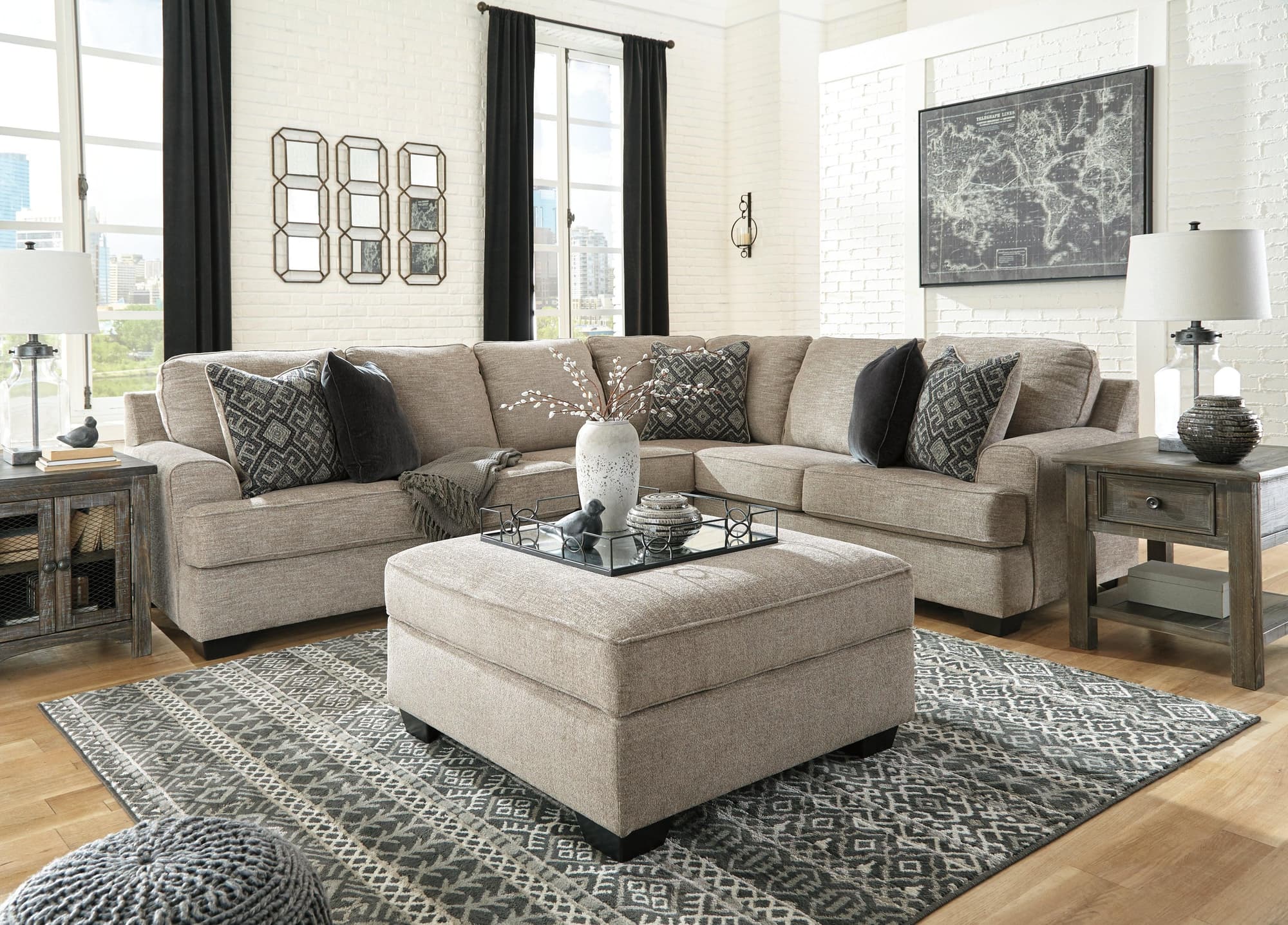 Bovarian Stone 3-Piece Sectional With Ottoman - Image 1