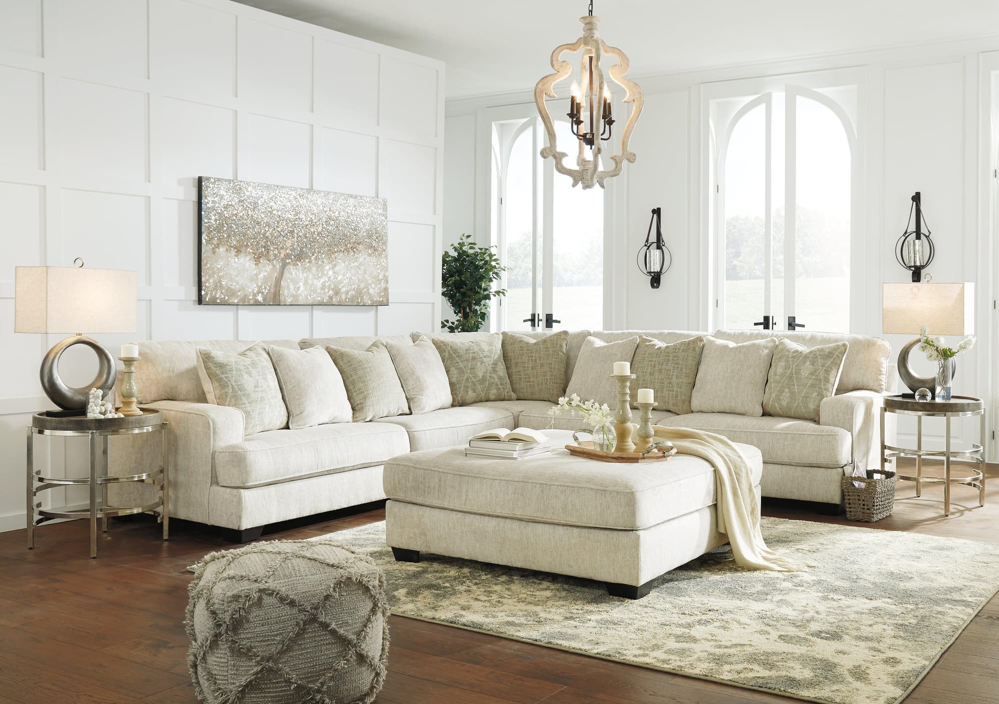 Rawcliffe Parchment 3-Piece Sectional With Ottoman - Image 1