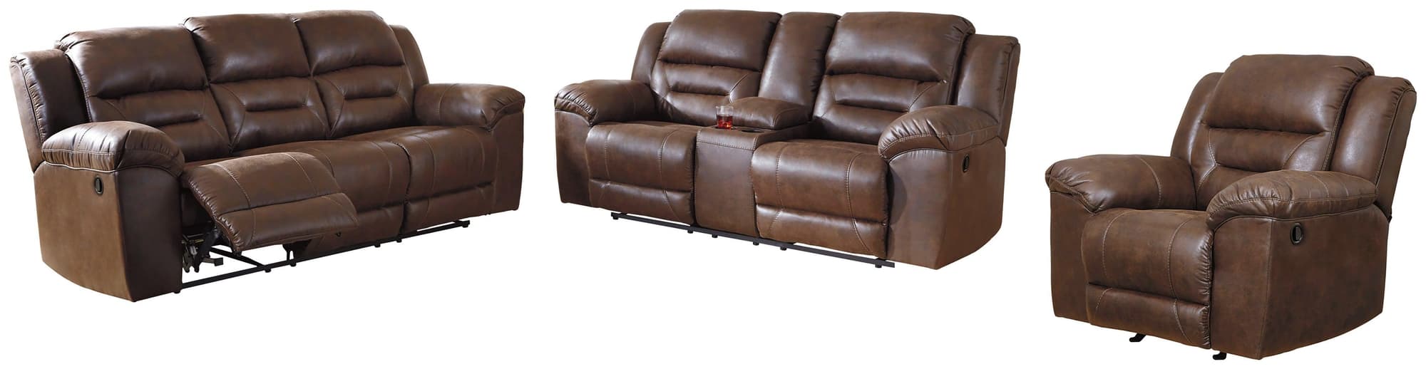 Stoneland Chocolate Sofa Loveseat And Recliner - Image 1