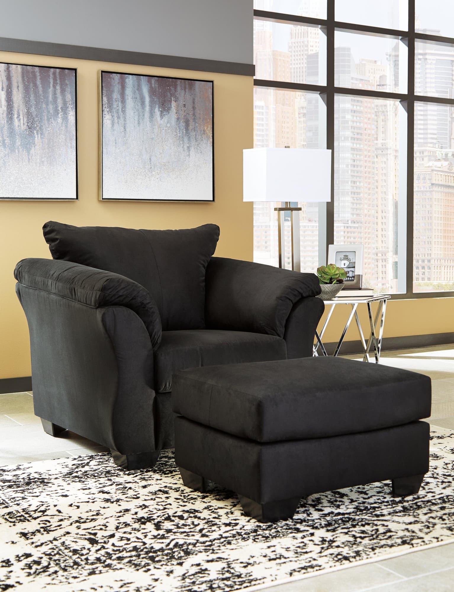 Darcy Black Chair And Ottoman - Image 1