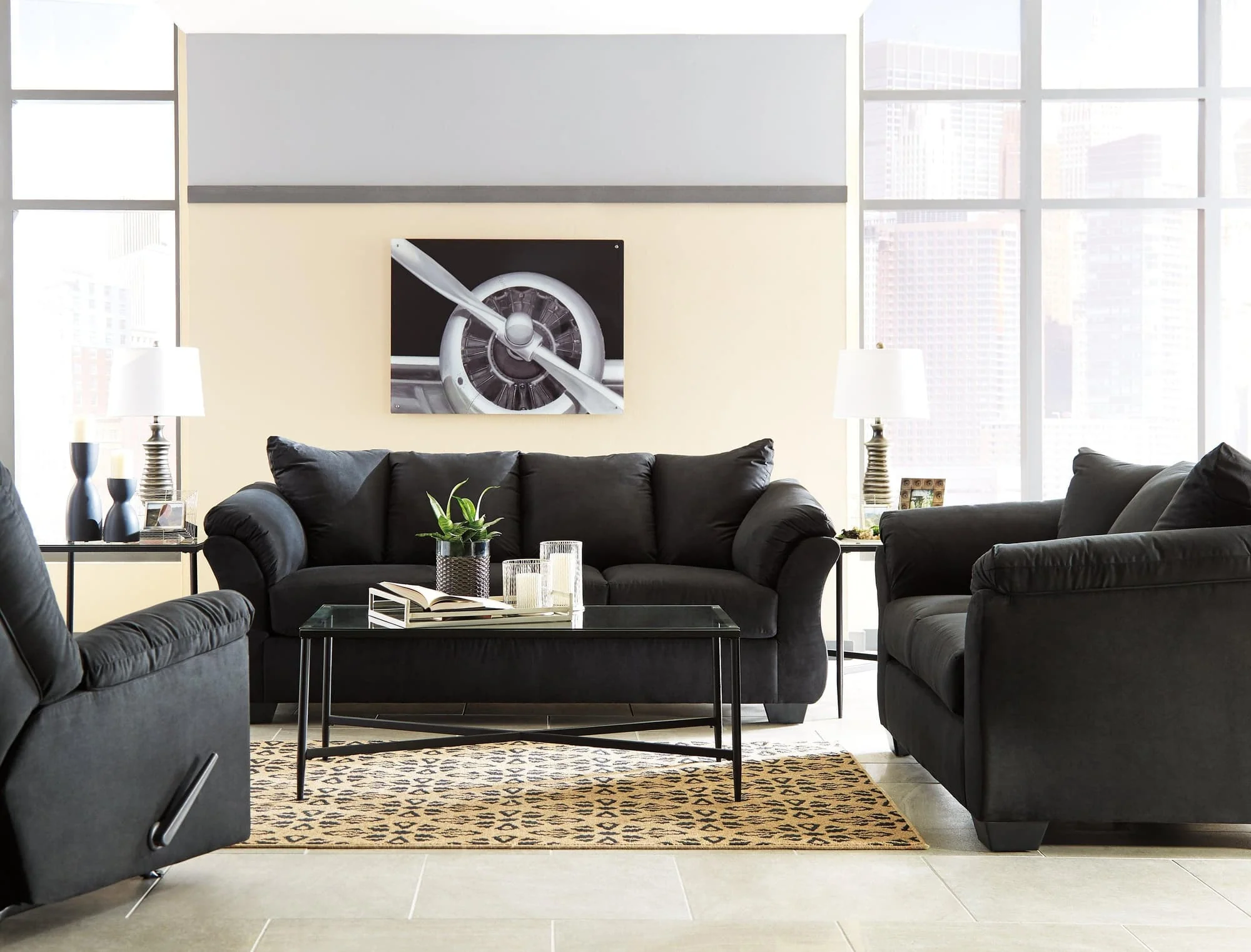 Darcy Black Sofa Loveseat And Recliner - Image 1