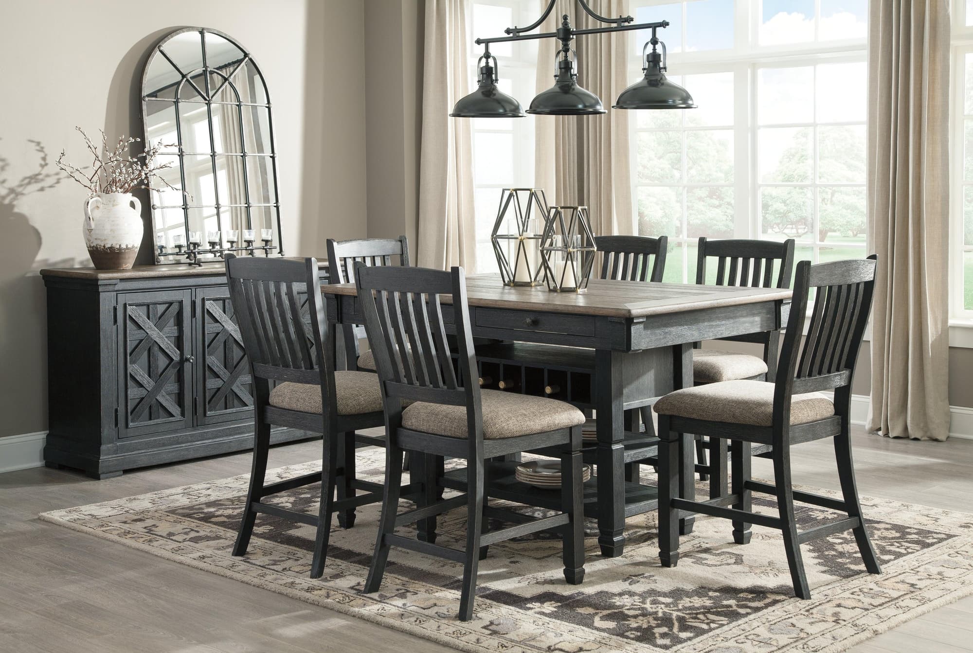 Tyler Black Gray Creek Counter Height Dining Table And 6 Barstools - Image 1
