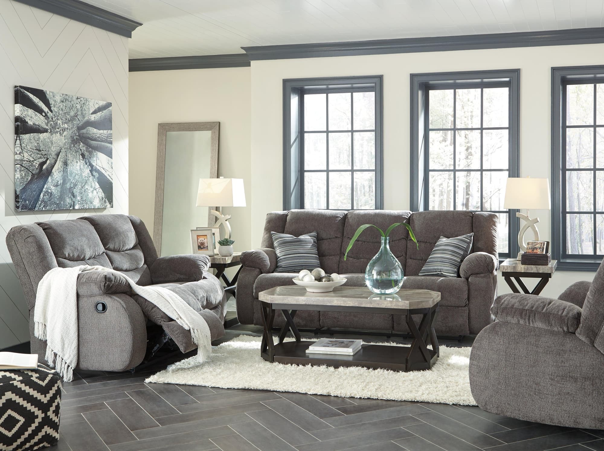 Tulen Gray Sofa Loveseat And Recliner - Image 1
