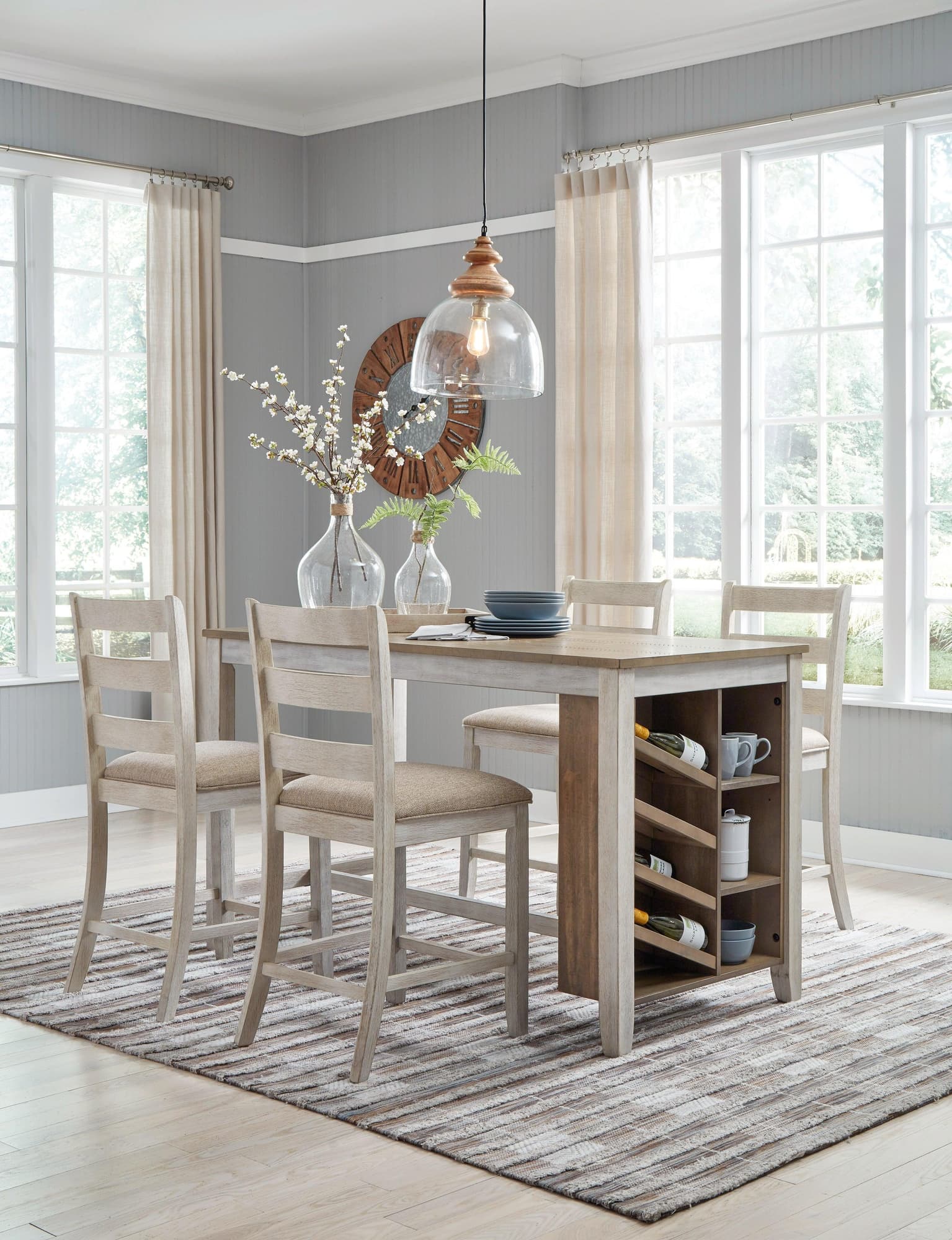 Skempton White Light Brown Counter Height Dining Table And 4 Barstools - Image 1