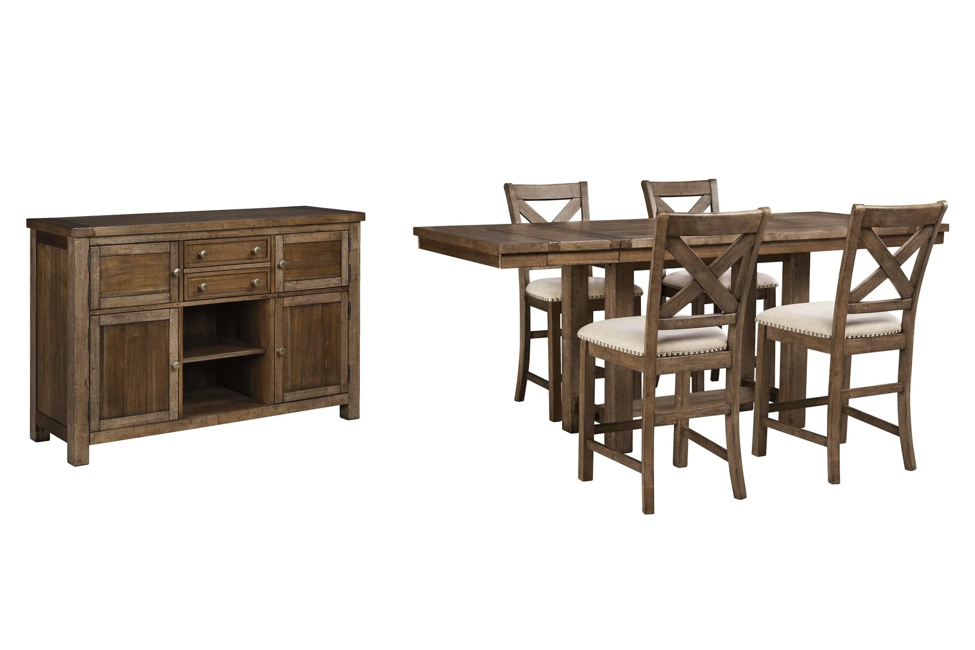 Moriville Grayish Brown Counter Height Dining Table And 4 Barstools With Storage - Image 1
