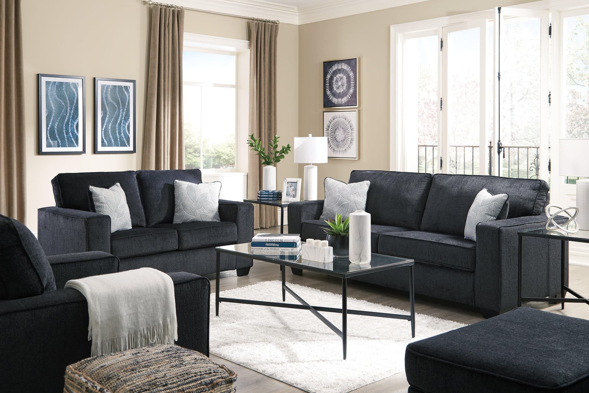Altari Slate Sofa Loveseat Chair And Ottoman - Image 1