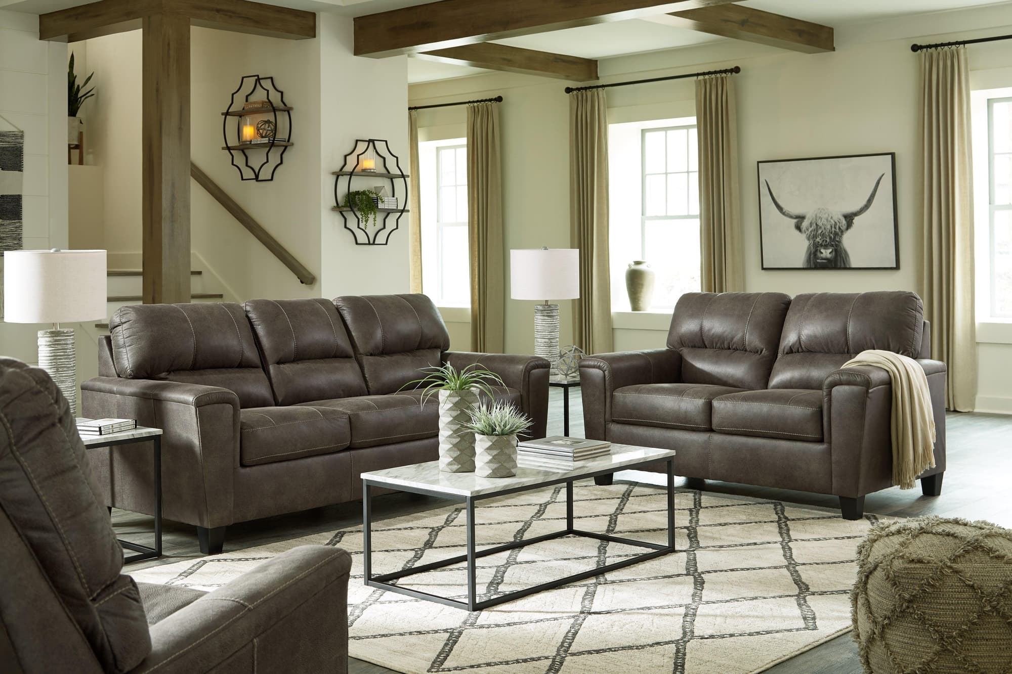Navi Smoke Sofa Loveseat And Recliner - Image 1