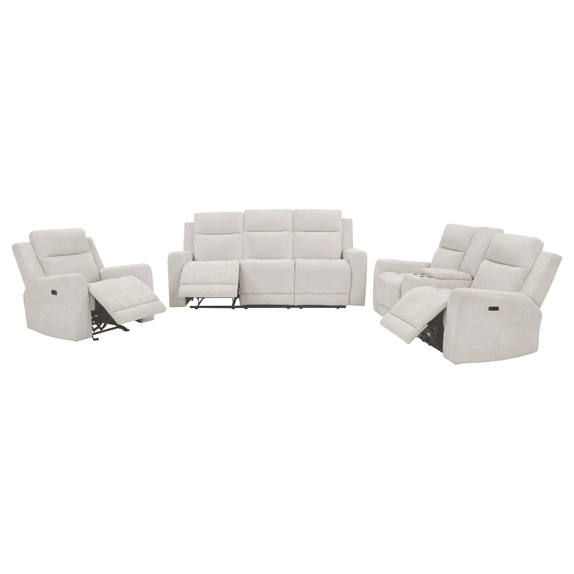 Kennett 3-piece Chenille Power Reclining Sofa Set Ivory - Image 1