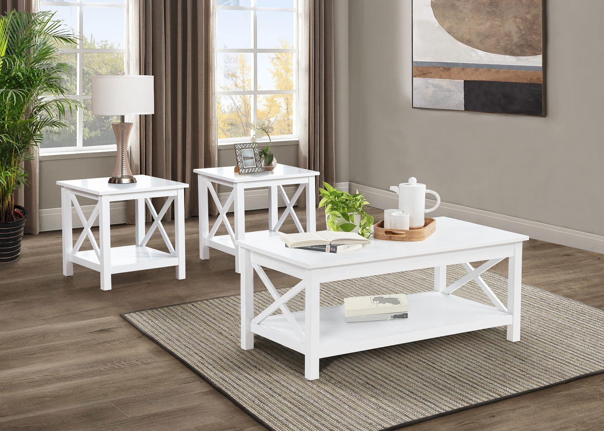 Skyview 3-piece Rectangular Lift Top Coffee Table Set White - Image 1