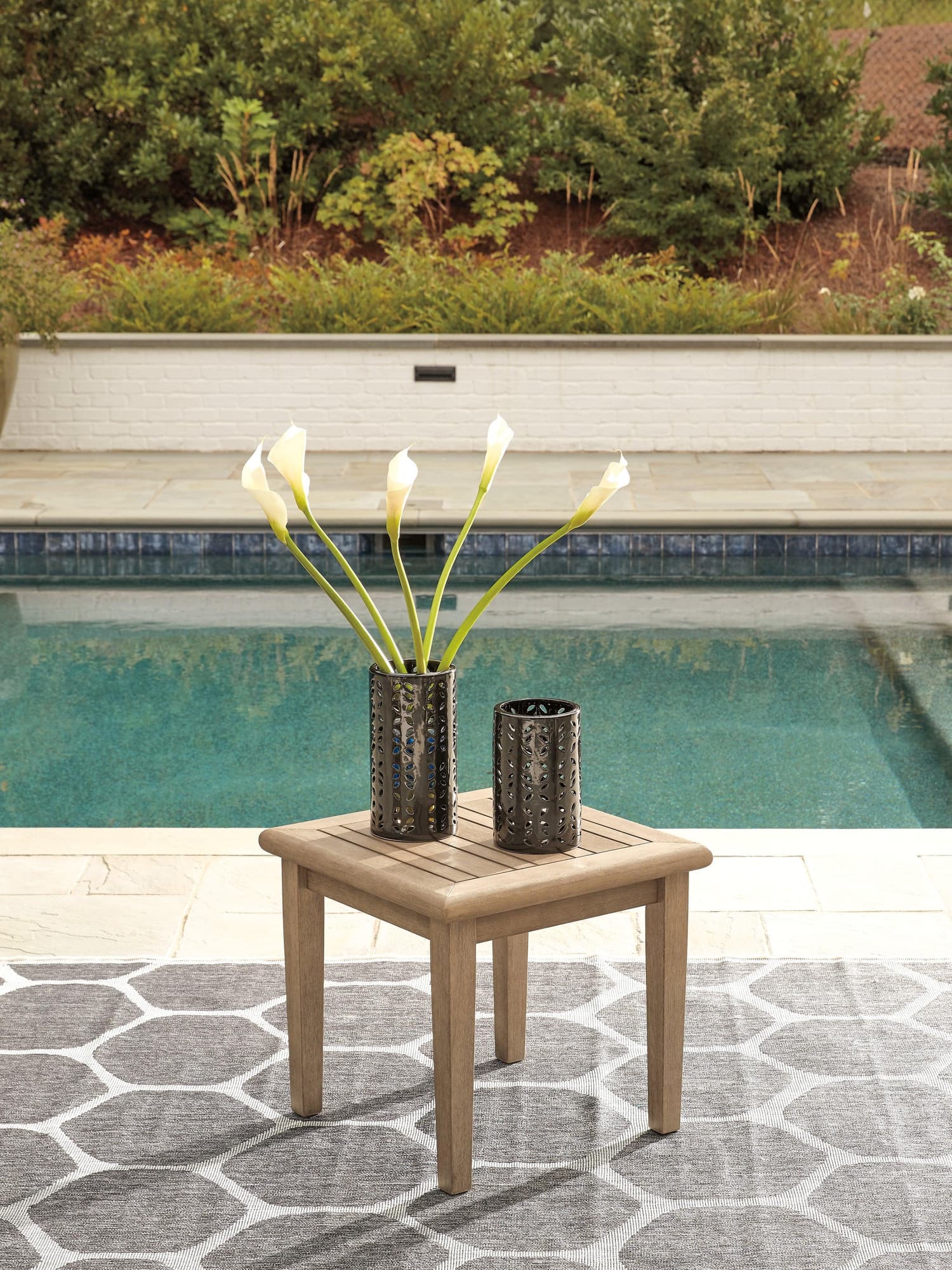 Gerianne Grayish Brown Outdoor Coffee Table With 2 End Tables