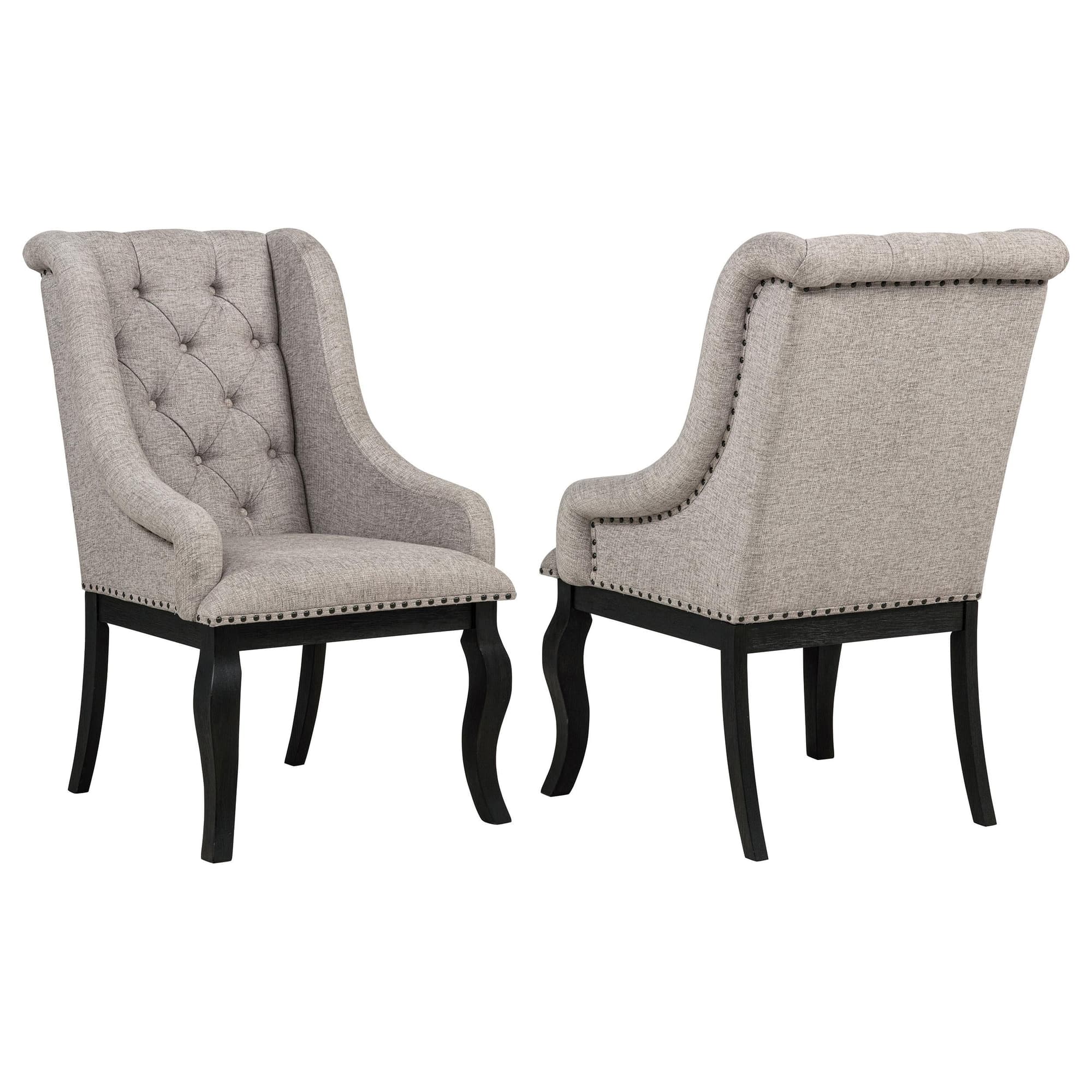 Phelps Upholstered Dining Arm Chair Tan Distressed Noir (Set of 2) - Image 1