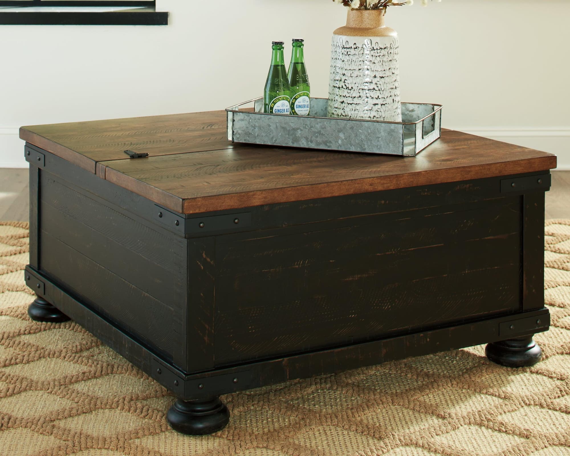 Valebeck Black Brown Coffee Table With 2 End Tables - Image 1