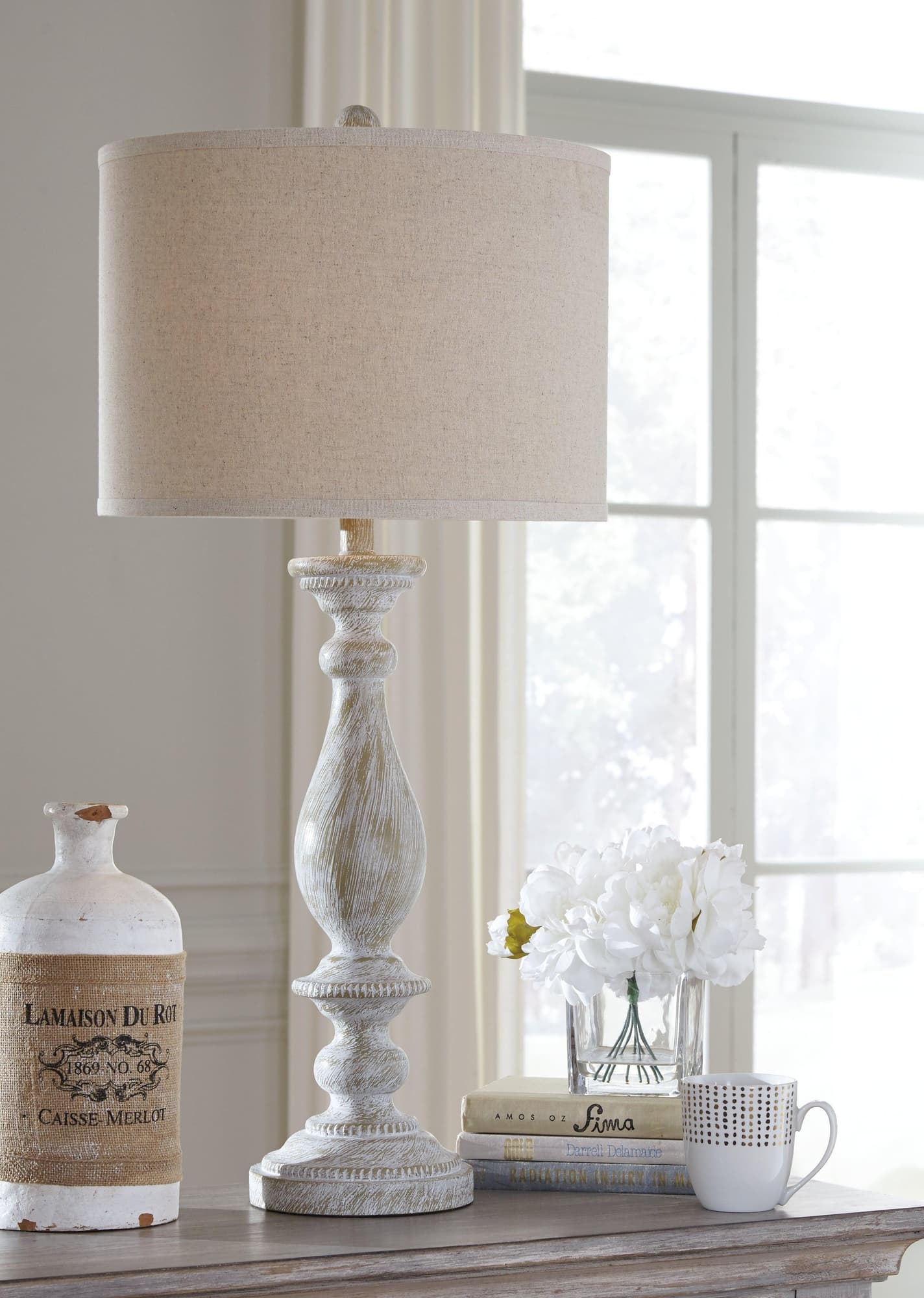 Bernadate Whitewash 3-Piece Floor Lamp With 2 Table Lamps Set