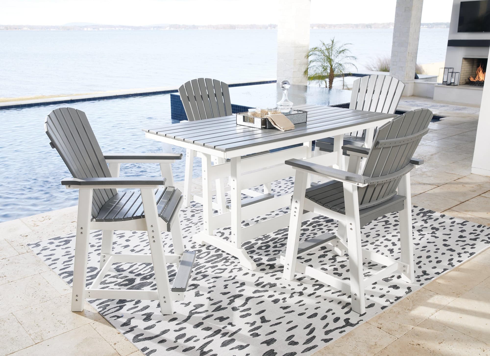 Transville Gray White Outdoor Counter Height Dining Table And 4 Barstools - Image 1