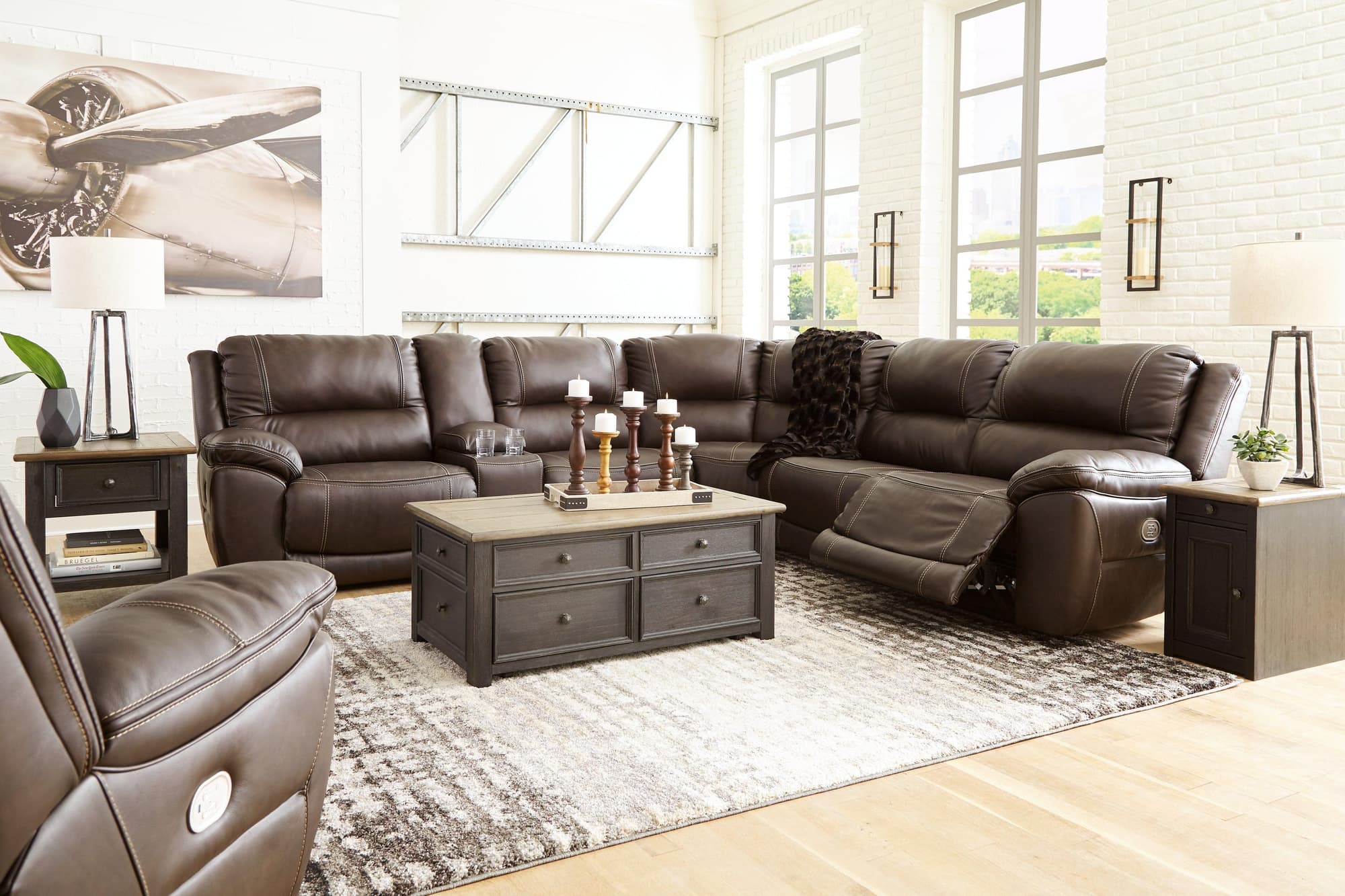 Dunleith Chocolate 6-Piece Sectional With Recliner - Image 1