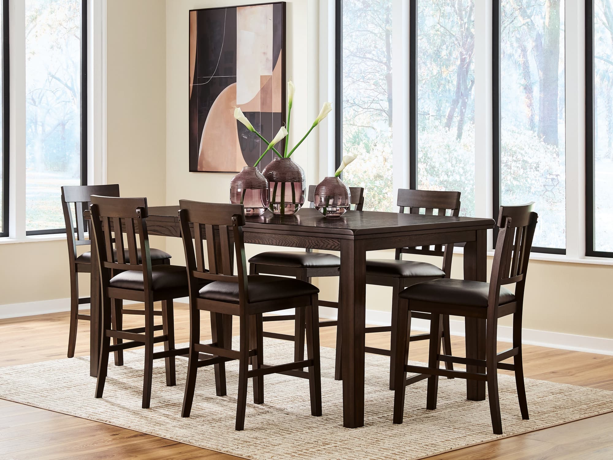 Haddigan Dark Brown Counter Height Dining Table And 6 Barstools - Image 1