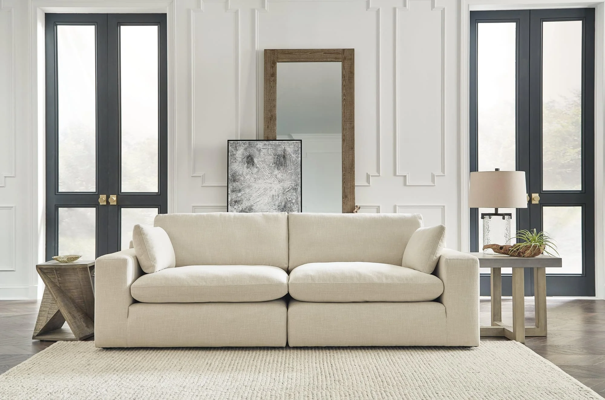 Elyza Linen 2-Piece Sectional With Ottoman - Image 1