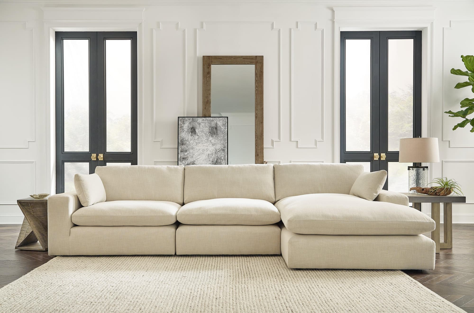 Elyza Linen 3-Piece Sectional With Ottoman - Image 1