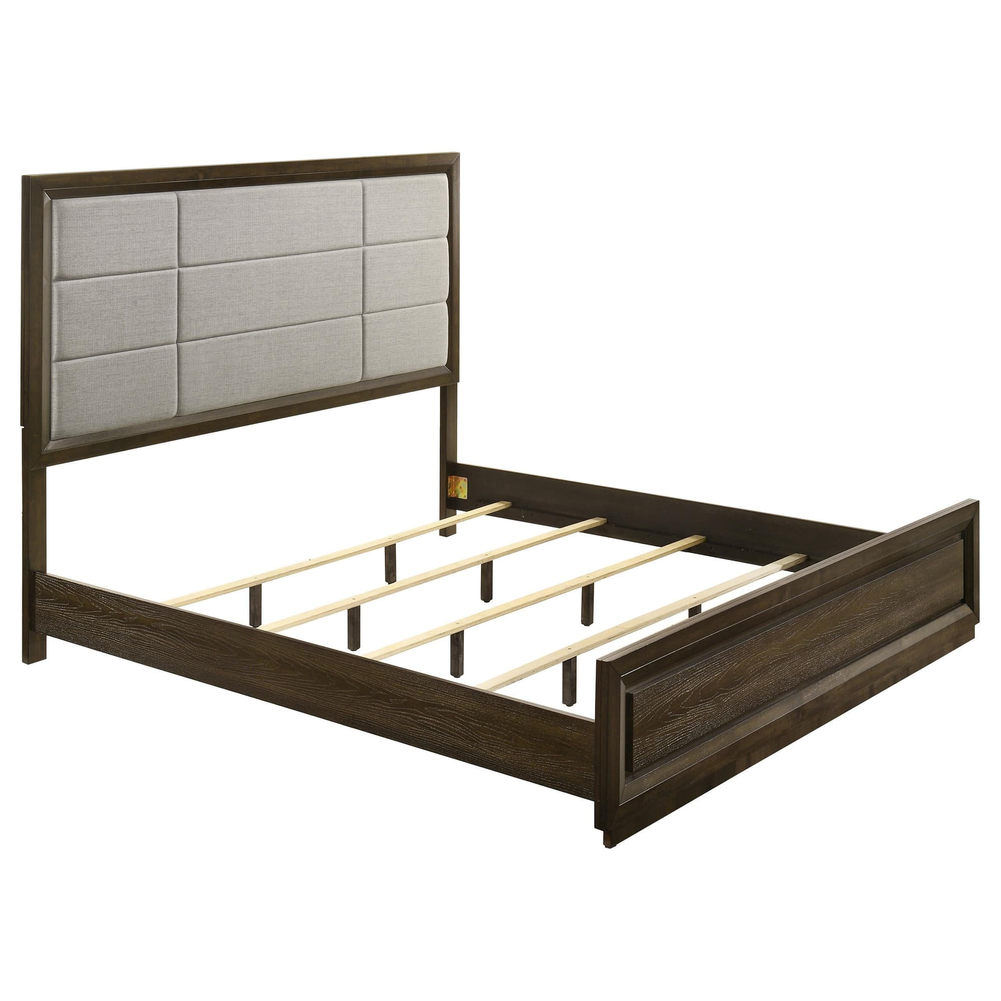 Atlas 63-inch Eastern King Upholstered Panel Bed Grey and Dark Oak - Image 1