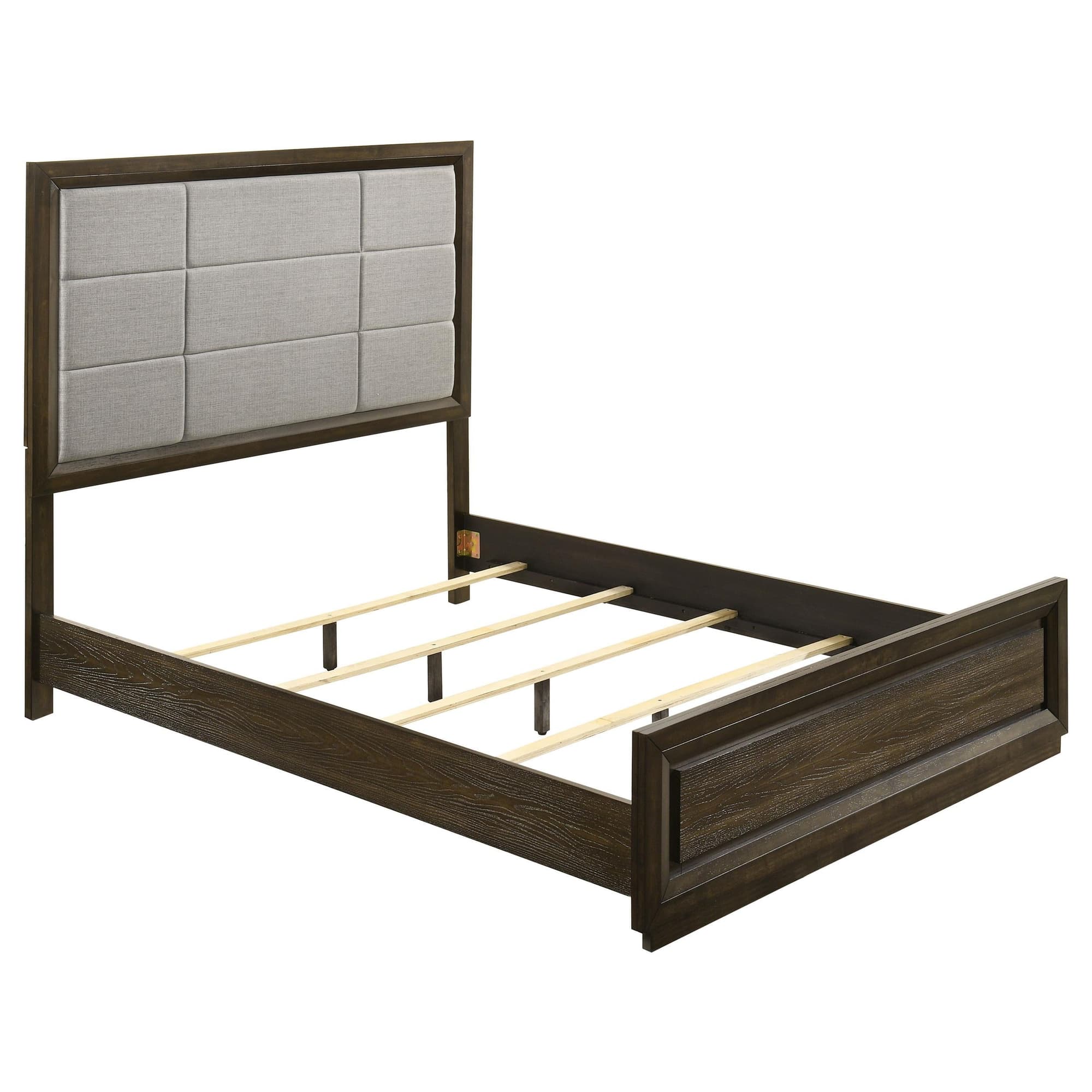 Atlas 63-inch Queen Upholstered Panel Bed Grey and Dark Oak - Image 1