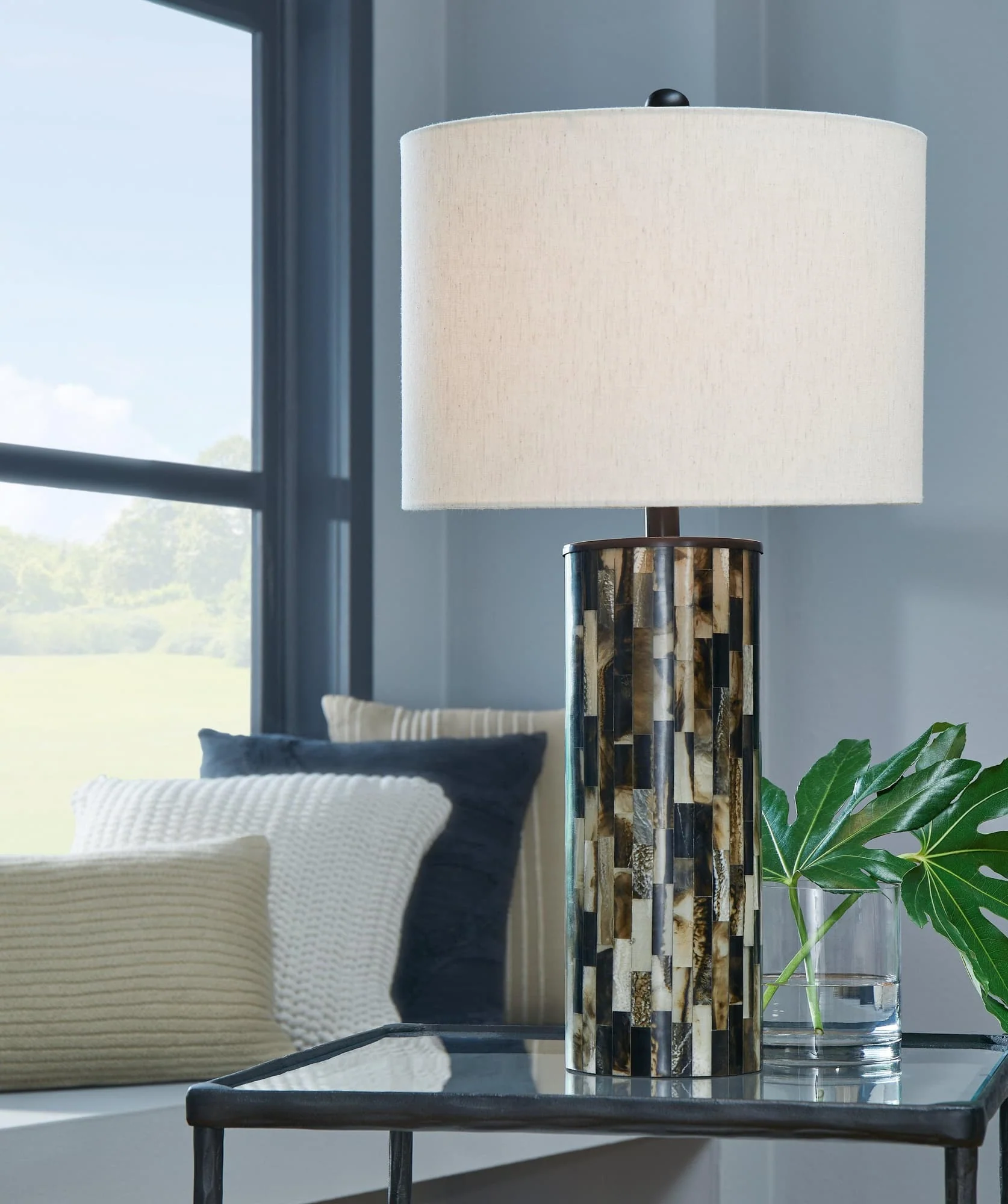Ellford Black Brown Cream 2-Piece Table Lamp Set