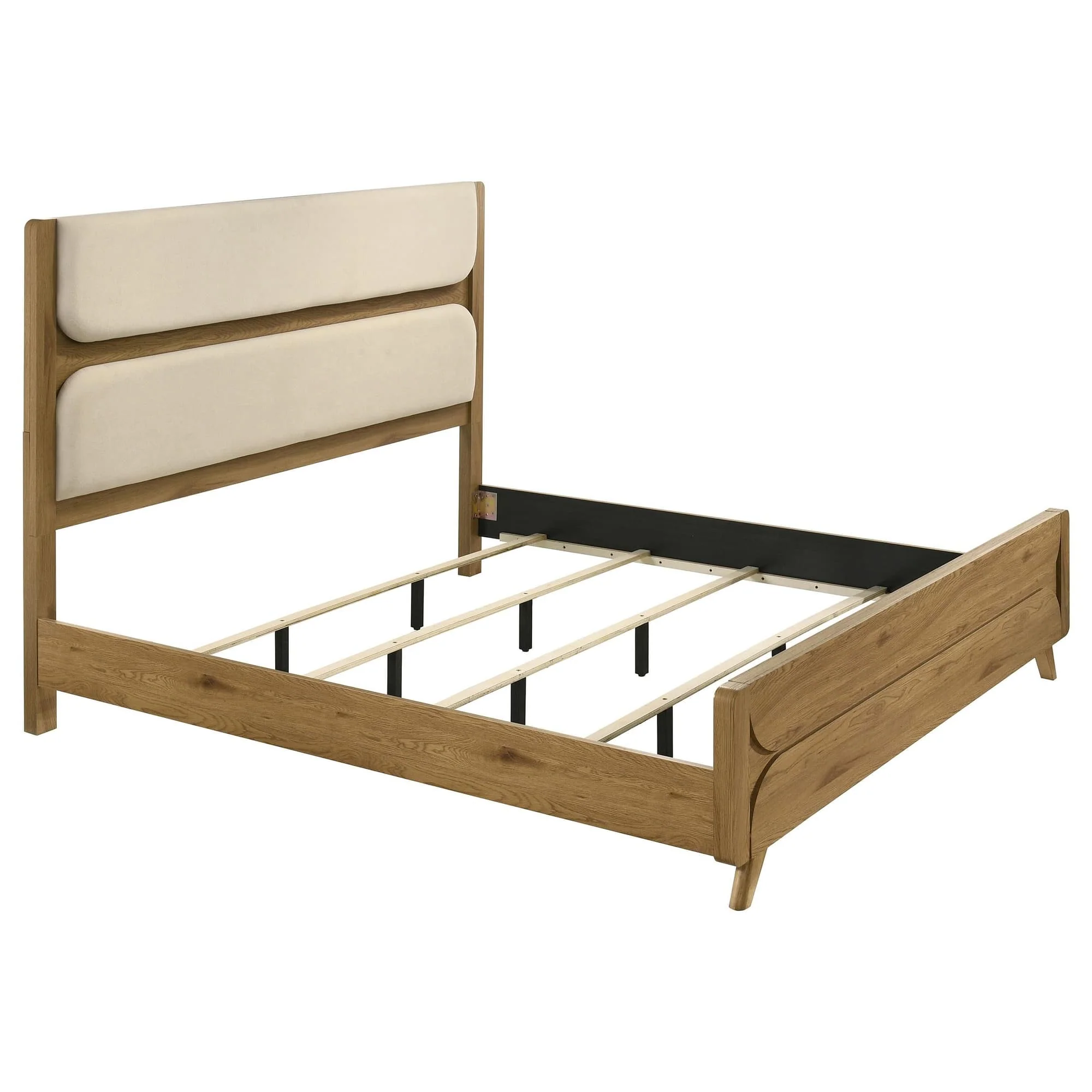 Bennett 62-inch Eastern King Upholstered Panel Bed Cream and Light Oak - Image 1