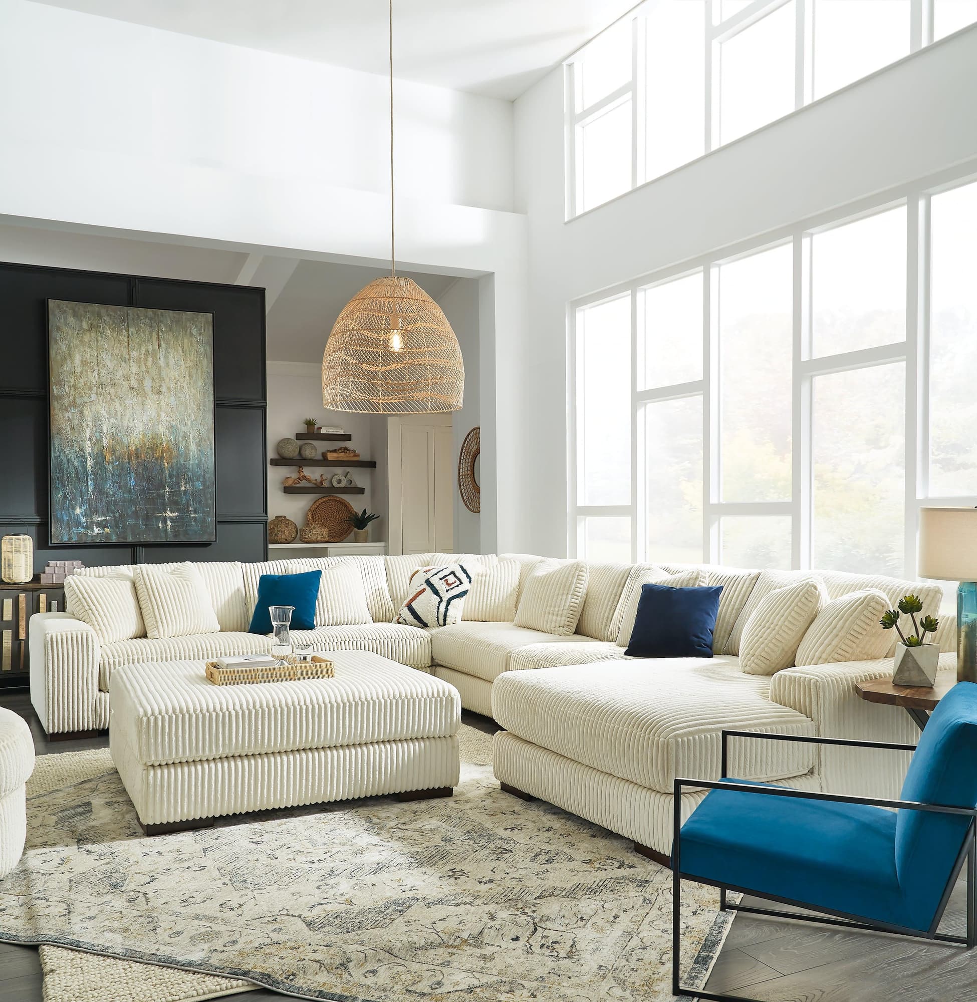 Lindyn Ivory 2-Piece Sectional With Ottoman - Image 1