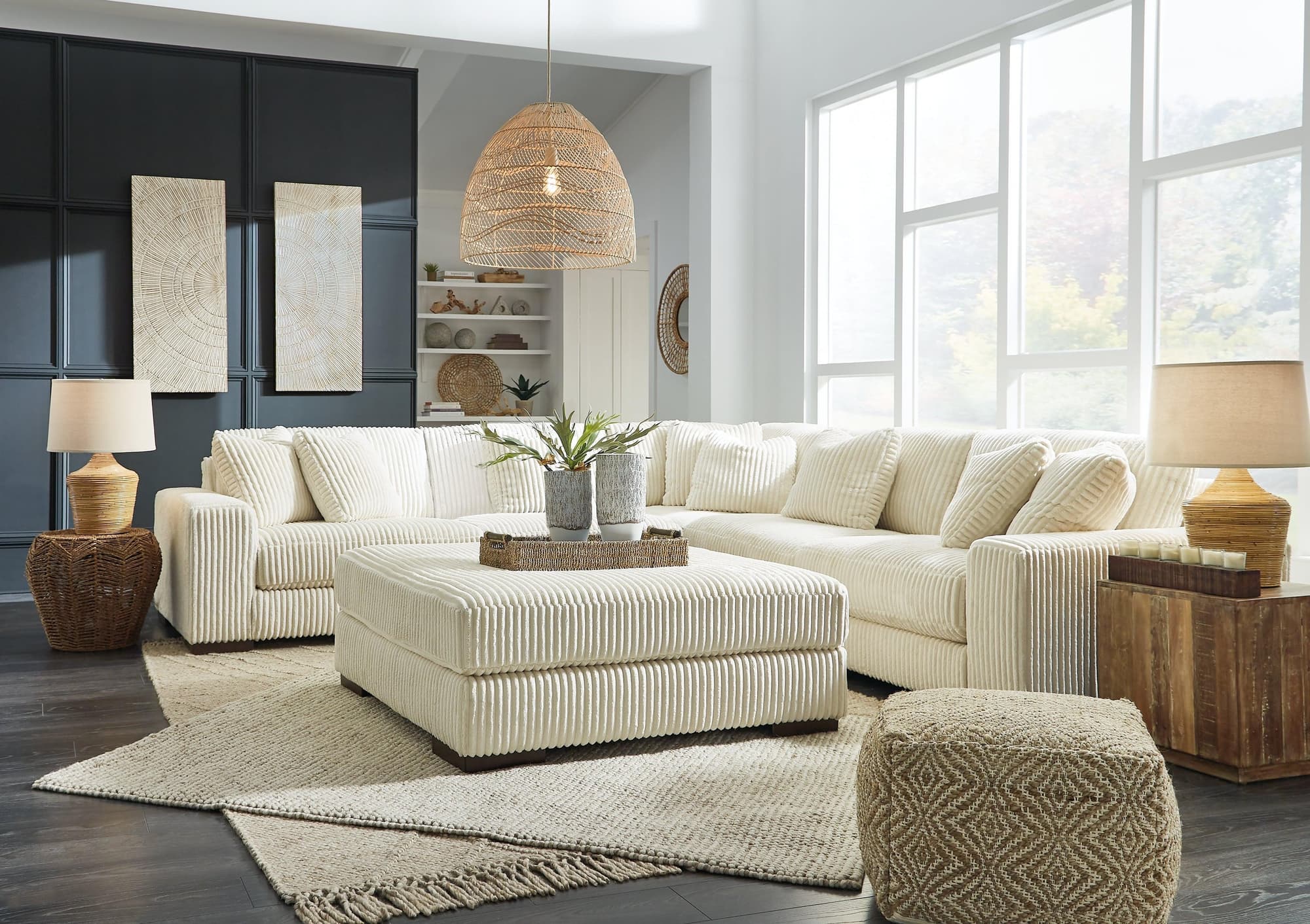Lindyn Ivory 5-Piece Sectional With Ottoman - Image 1