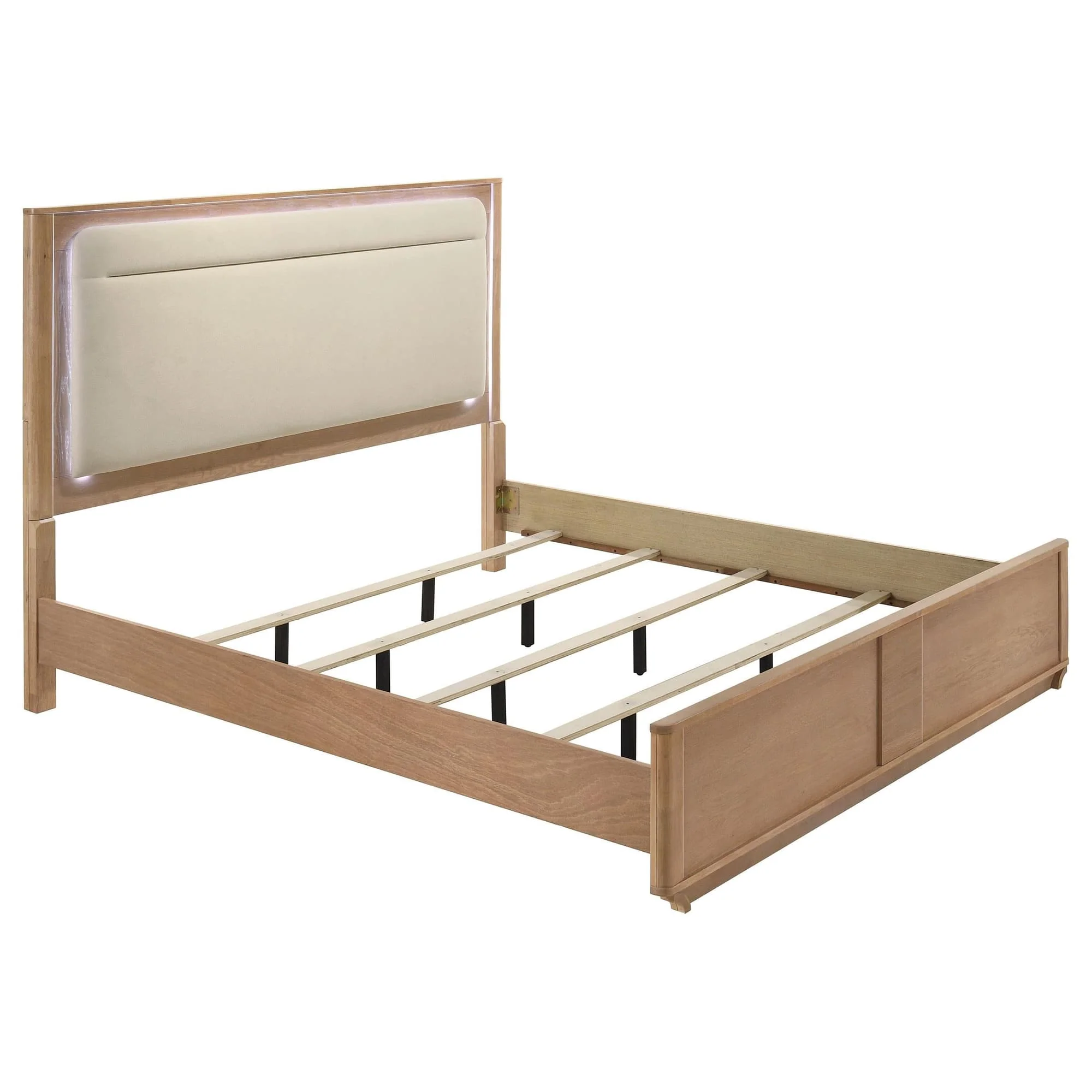 Leanne Eastern King LED Panel Bed Off White and Light Oak - Image 1