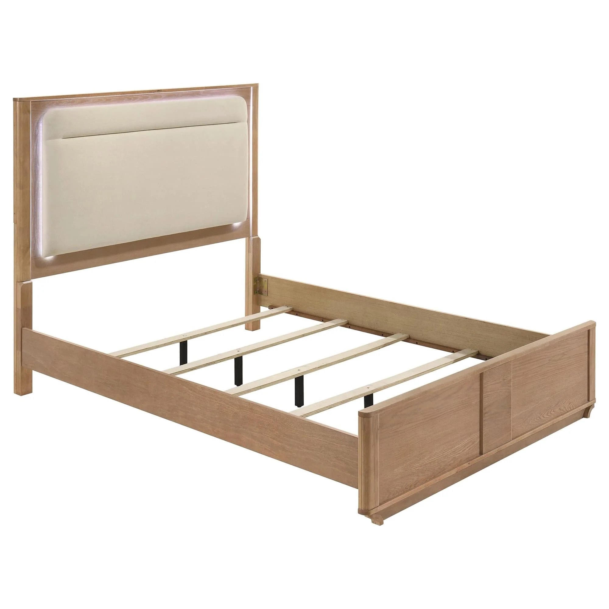 Leanne Queen LED Panel Bed Off White and Light Oak - Image 1