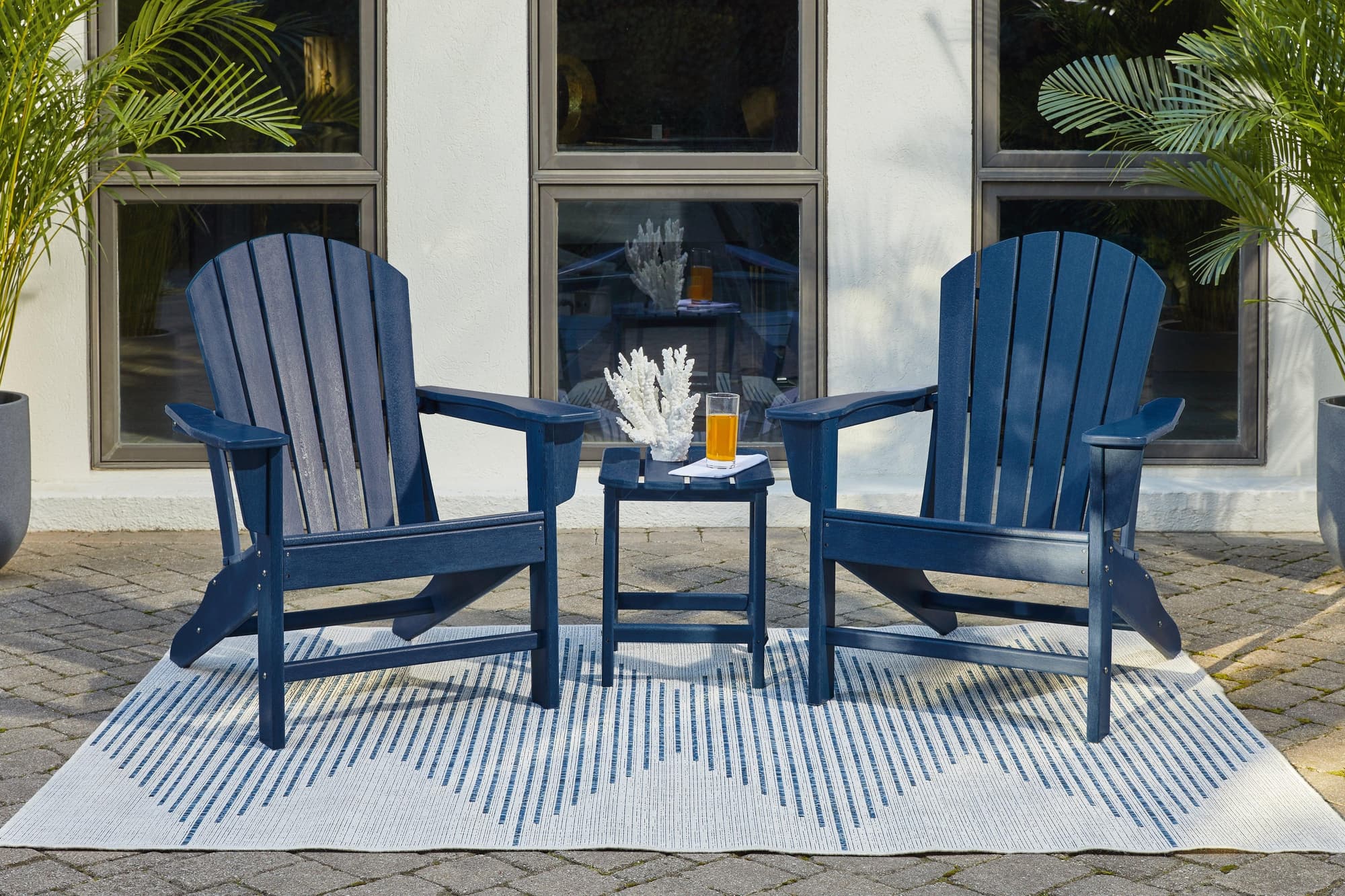 Sundown Blue Treasure 2 Adirondack Chairs With End Table