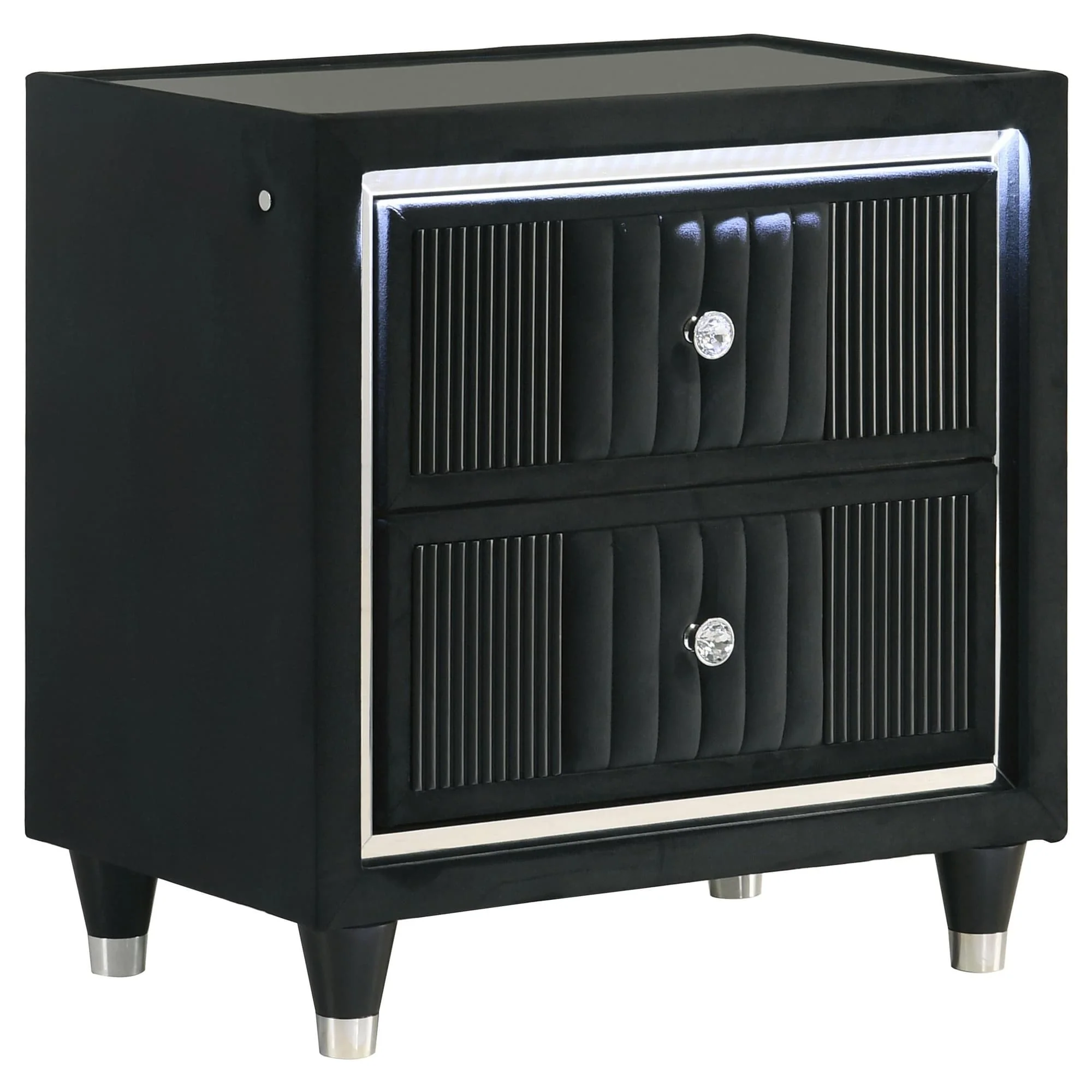 Ravenne 2-drawer Velvet Upholstered LED Nightstand with USB Black