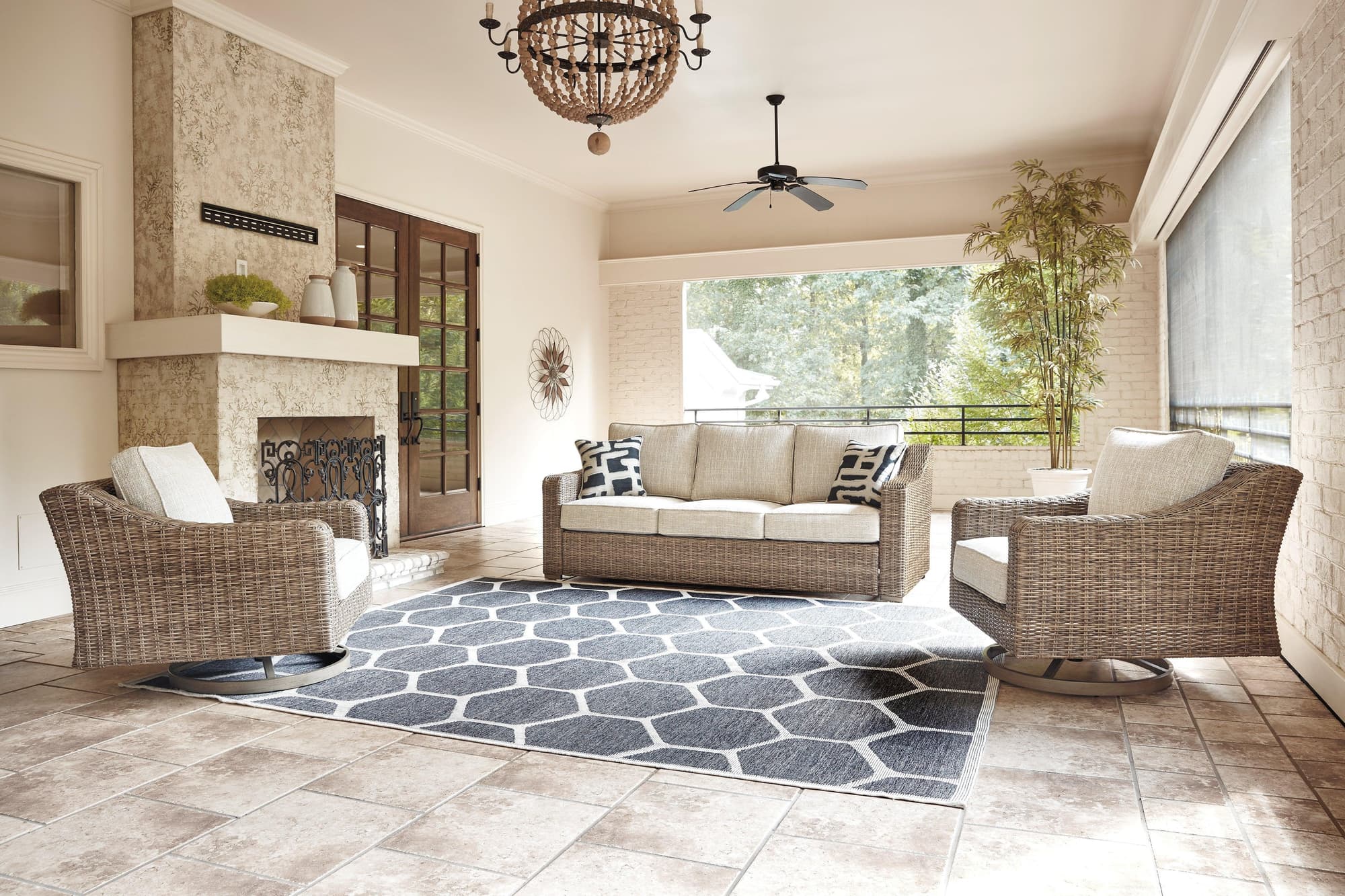 Beachcroft Beige Outdoor Sofa With 2 Lounge Chairs