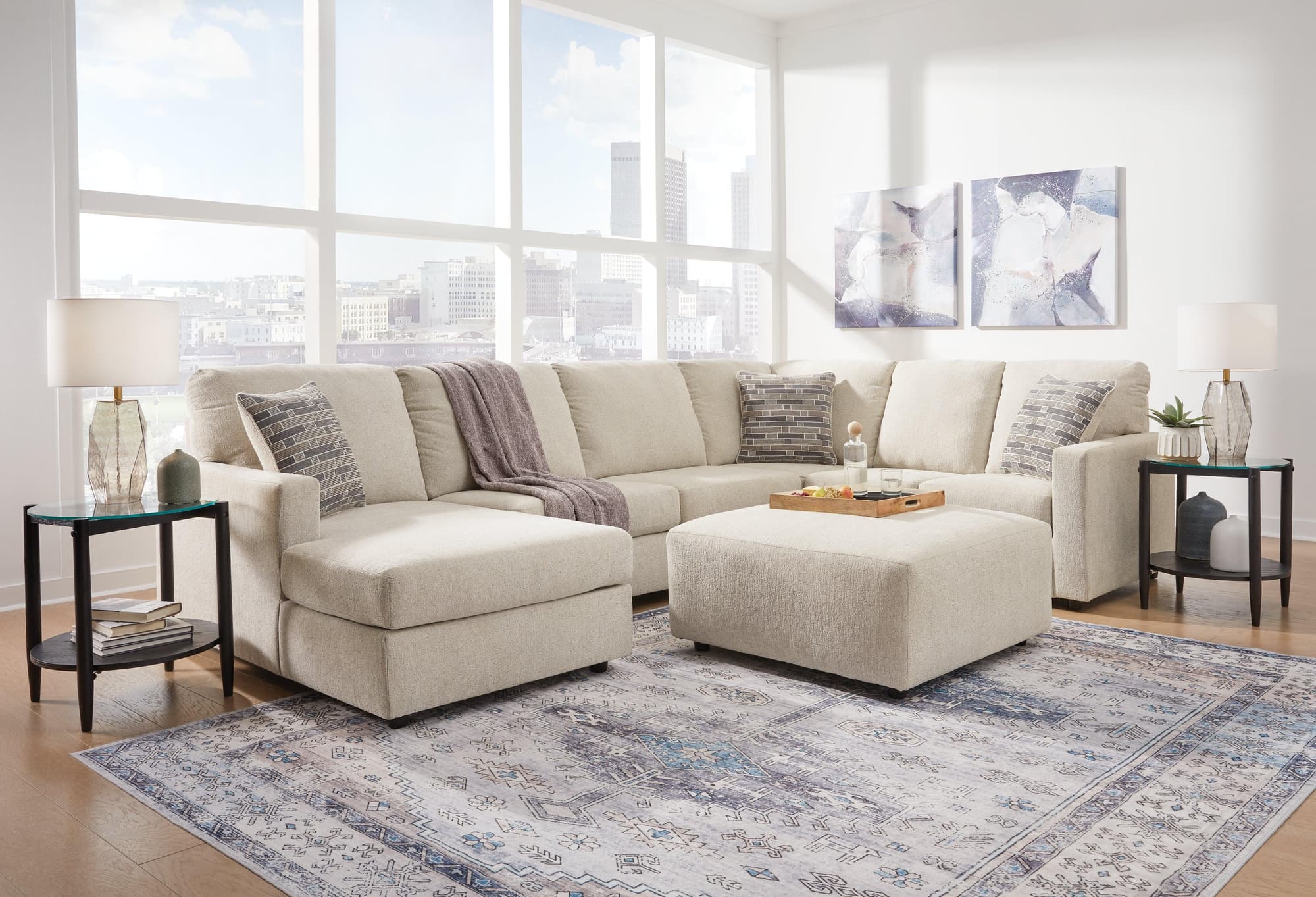 Edenfield Linen 3-Piece Sectional With Ottoman - Image 1