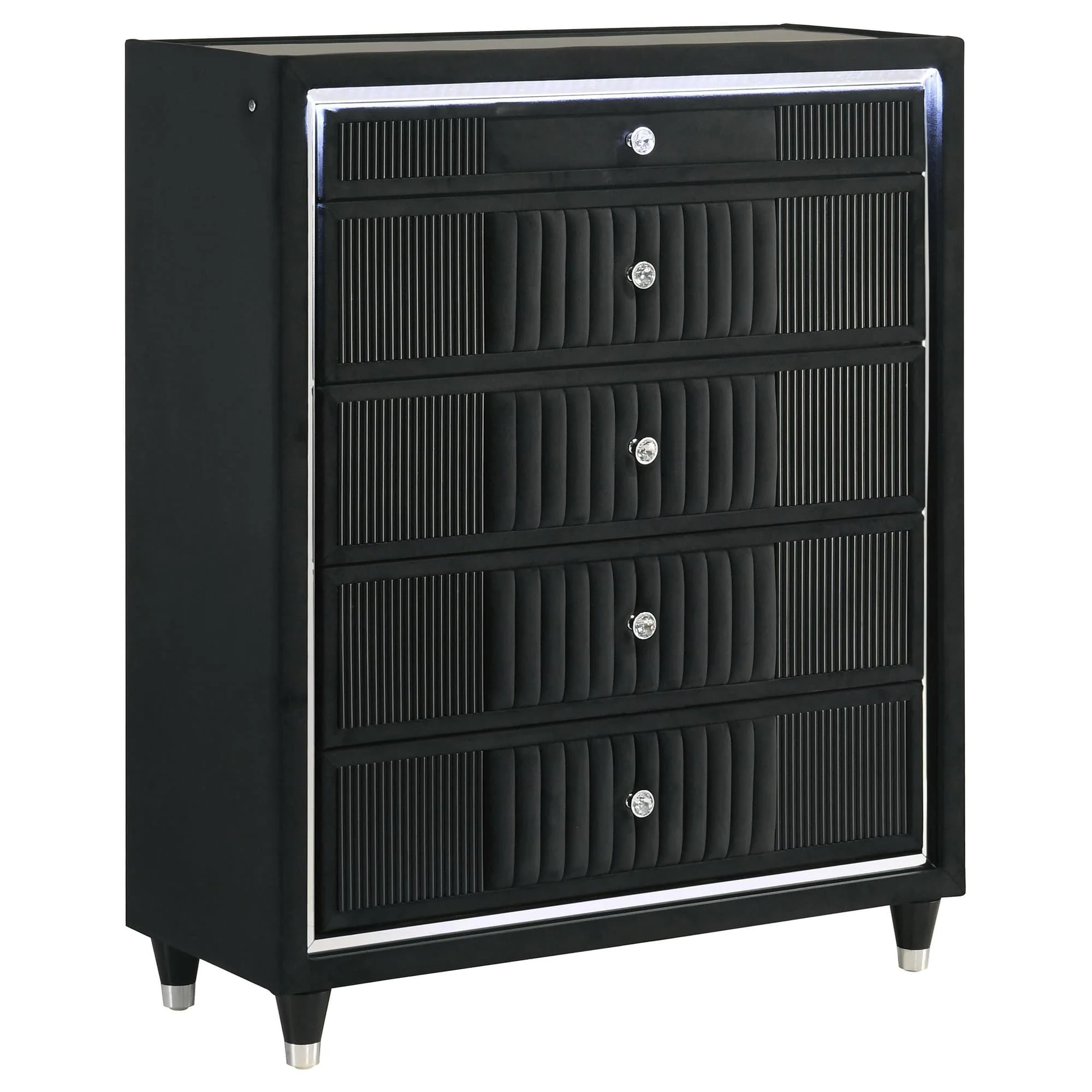 Ravenne 5-drawer Velvet Upholstered LED Chest of Drawers Black