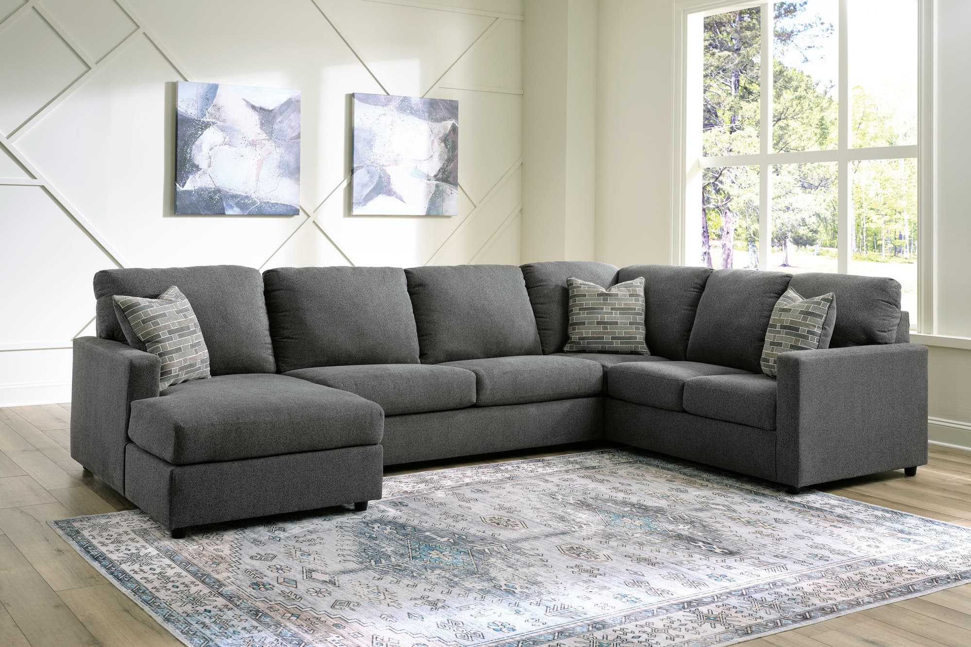 Edenfield Charcoal 3-Piece Sectional With Ottoman - Image 1