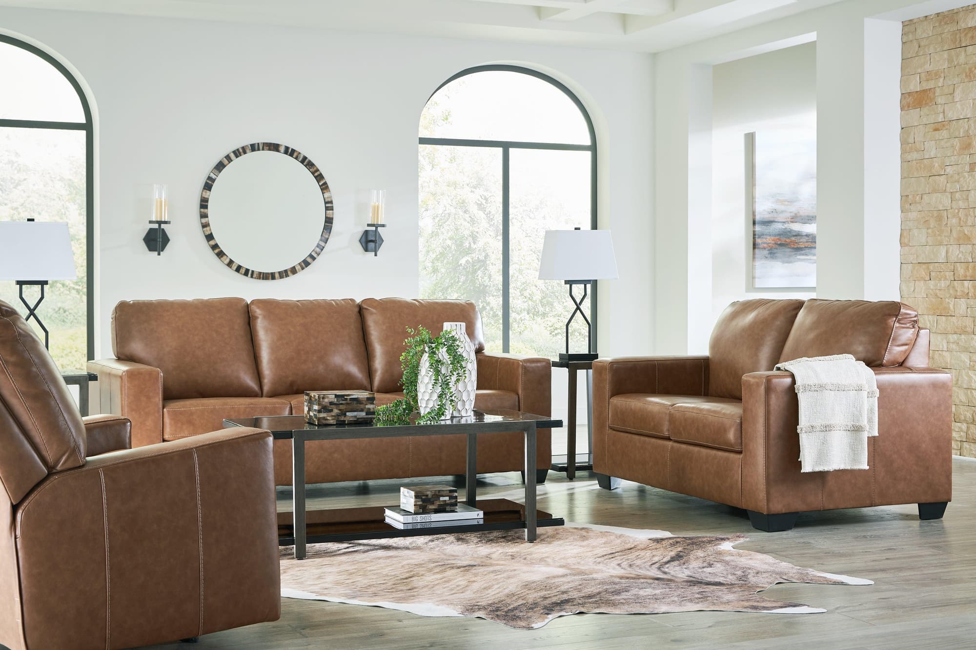 Bolsena Caramel Sofa Loveseat And Recliner - Image 1