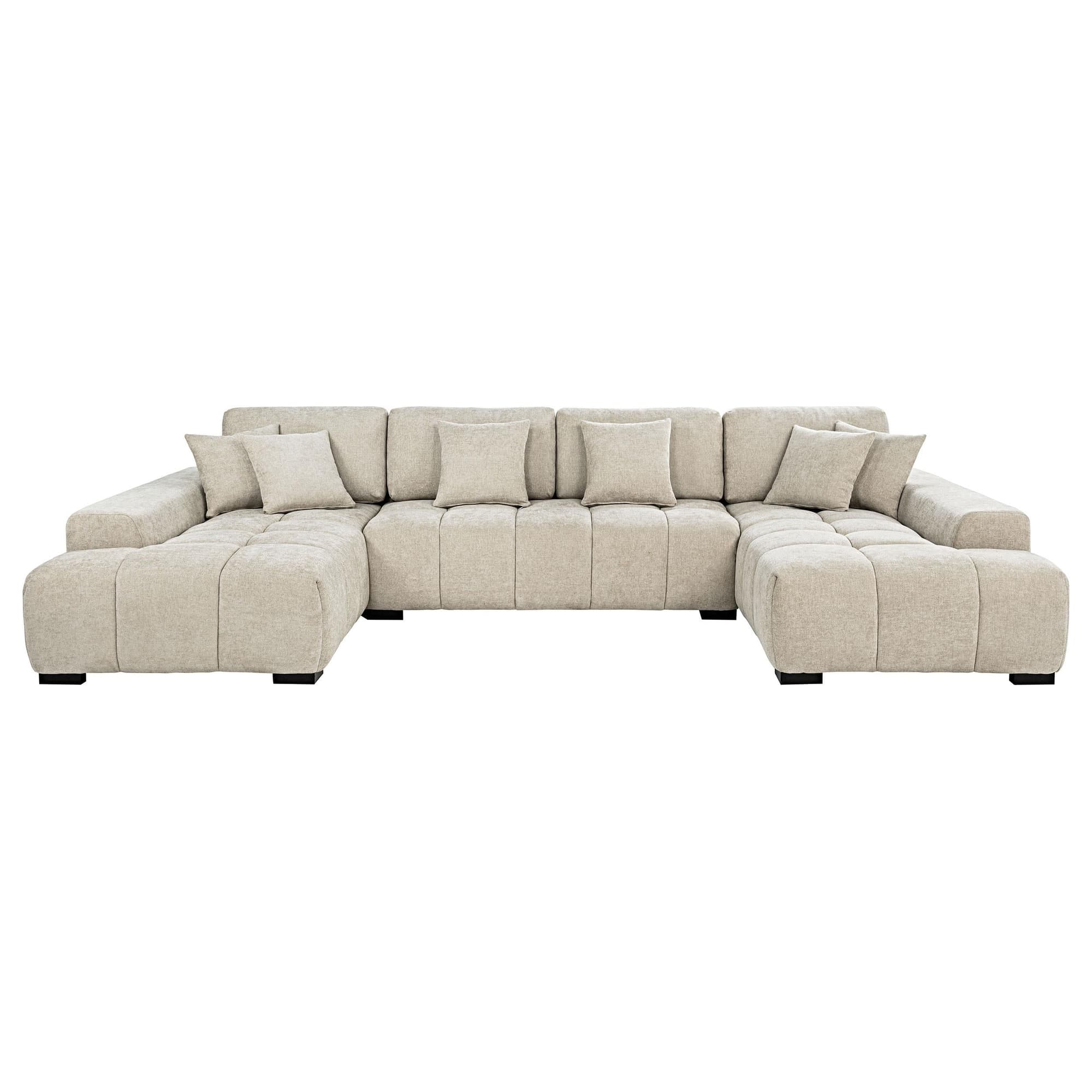Cannella U-Shaped Double Chaise Upholstered Sectional Sofa Beige - Image 1
