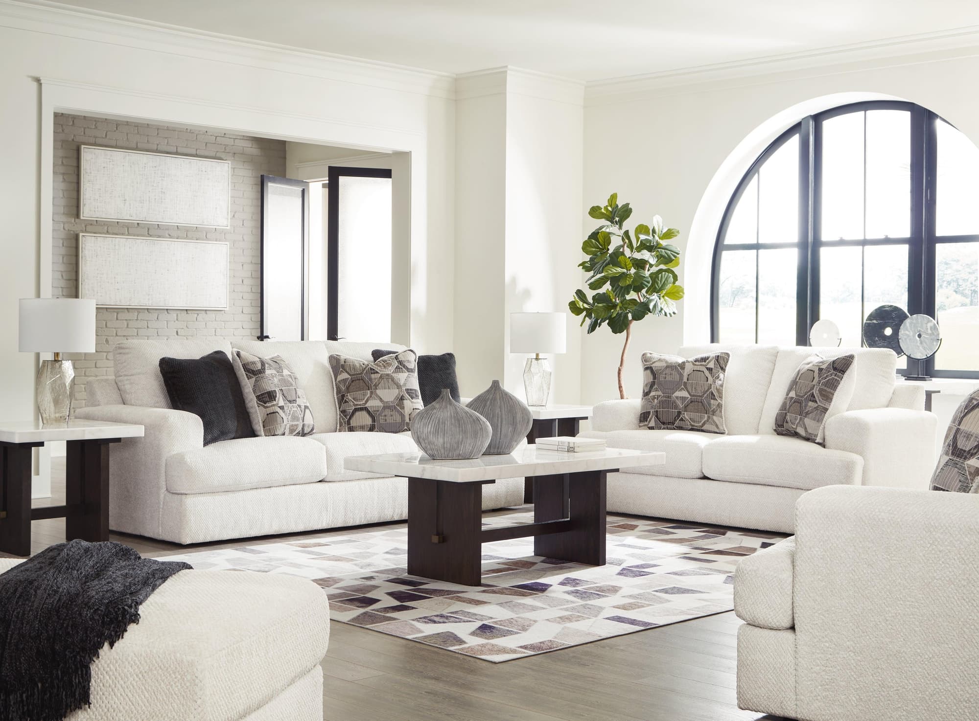 Karinne Linen Sofa Loveseat Chair And Ottoman - Image 1