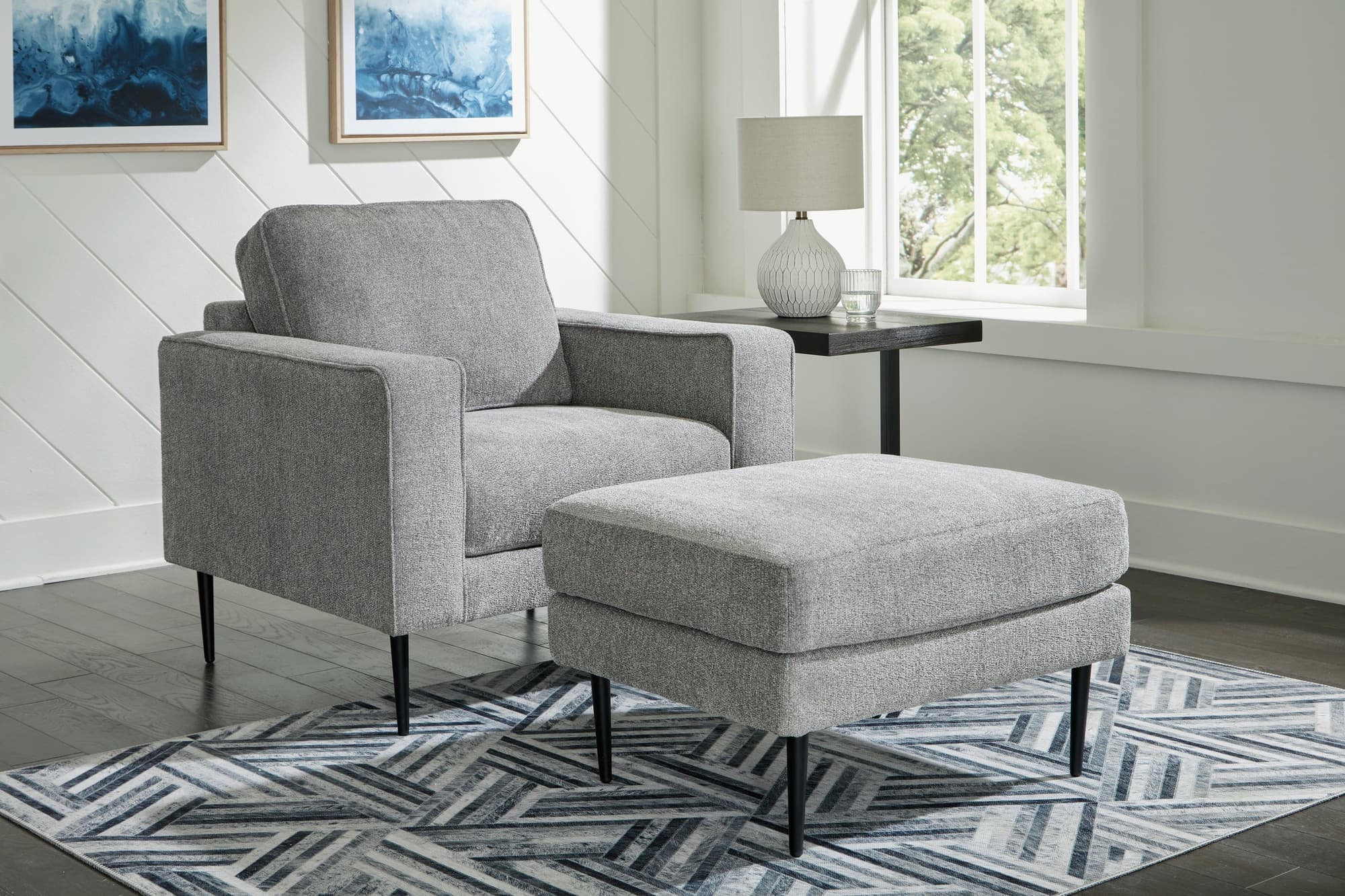 Hazela Charcoal Chair And Ottoman - Image 1