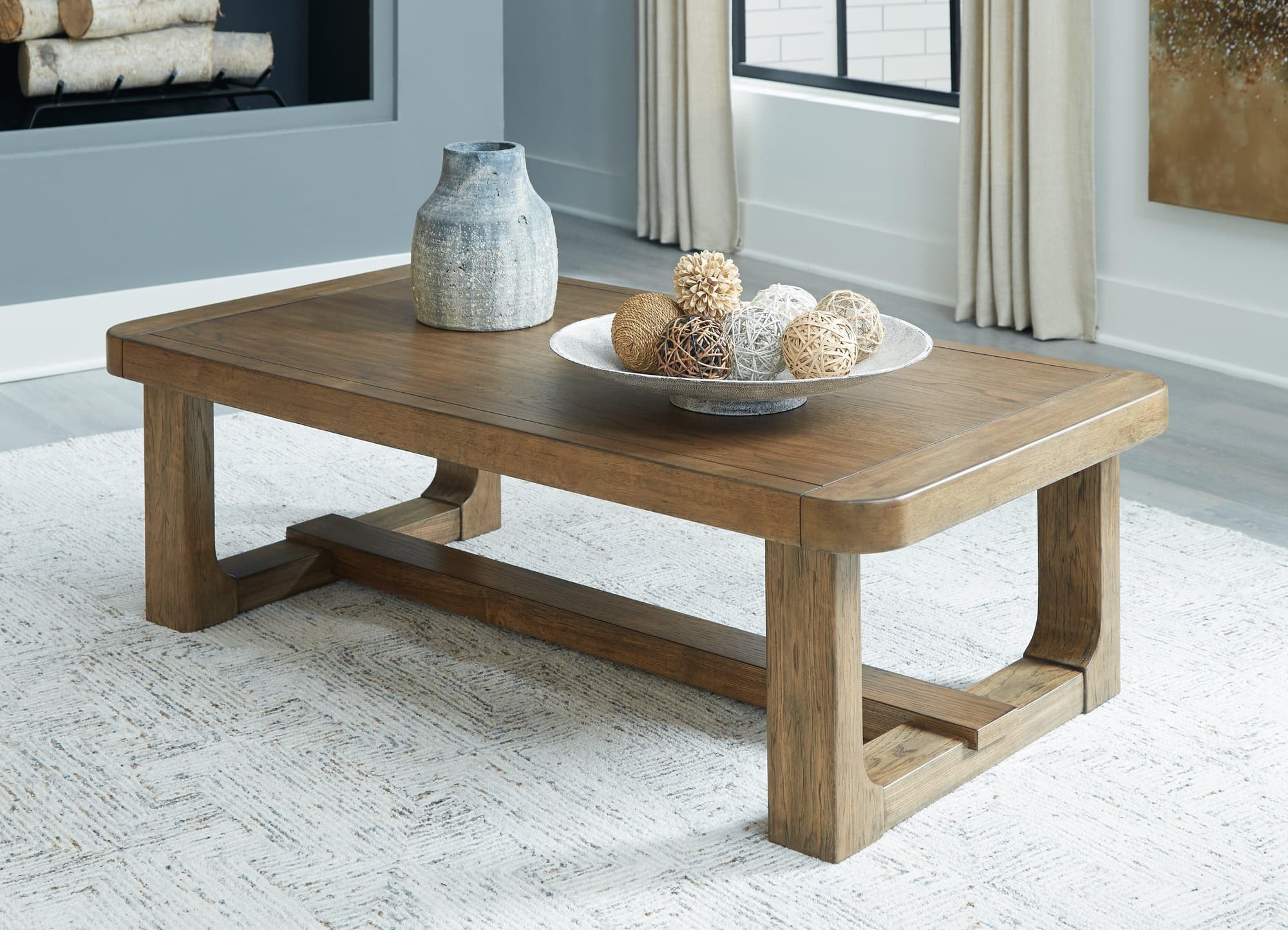 Cabalynn Light Brown Coffee Table With 1 End