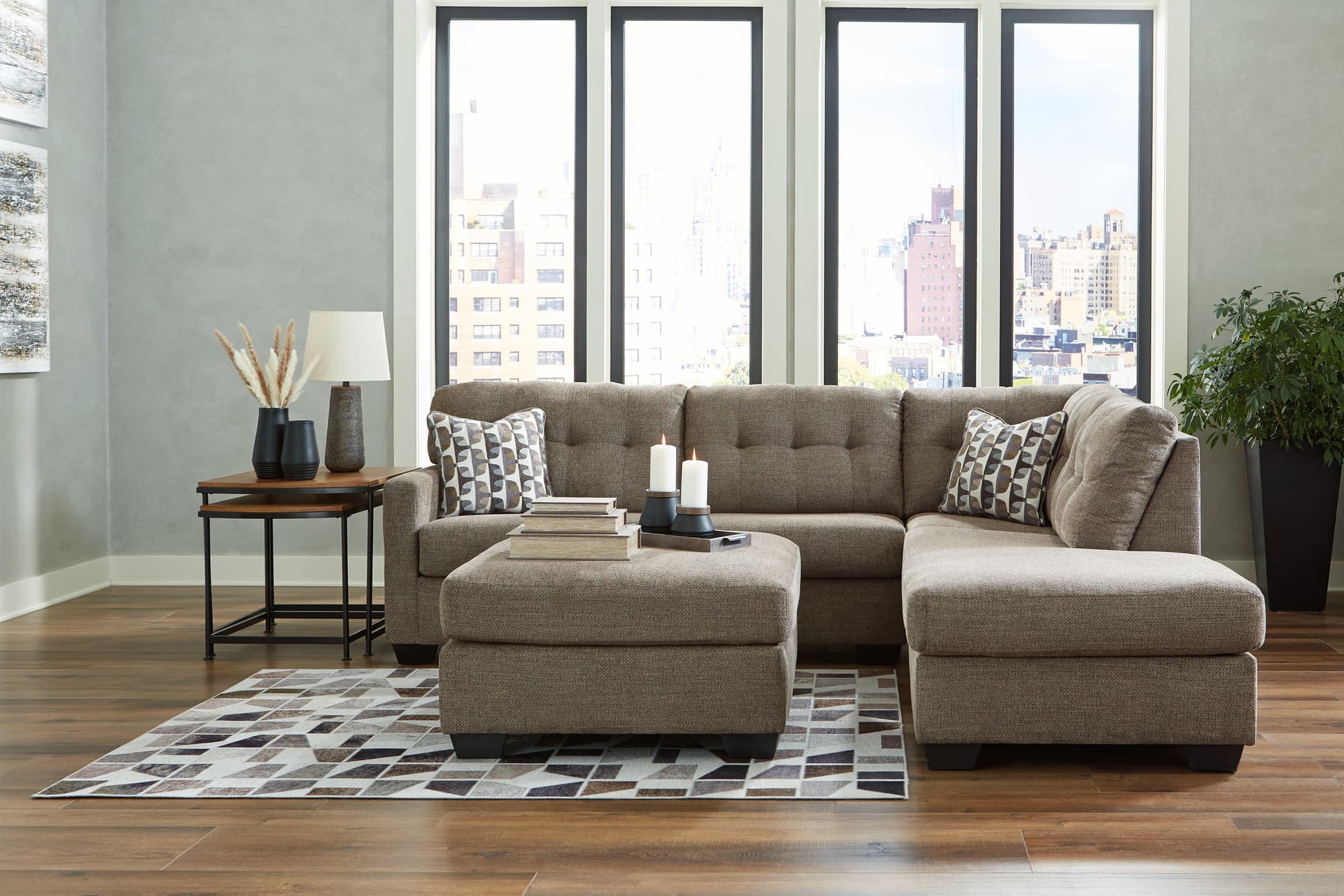 Mahoney Chocolate 2-Piece Sectional With Ottoman - Image 1