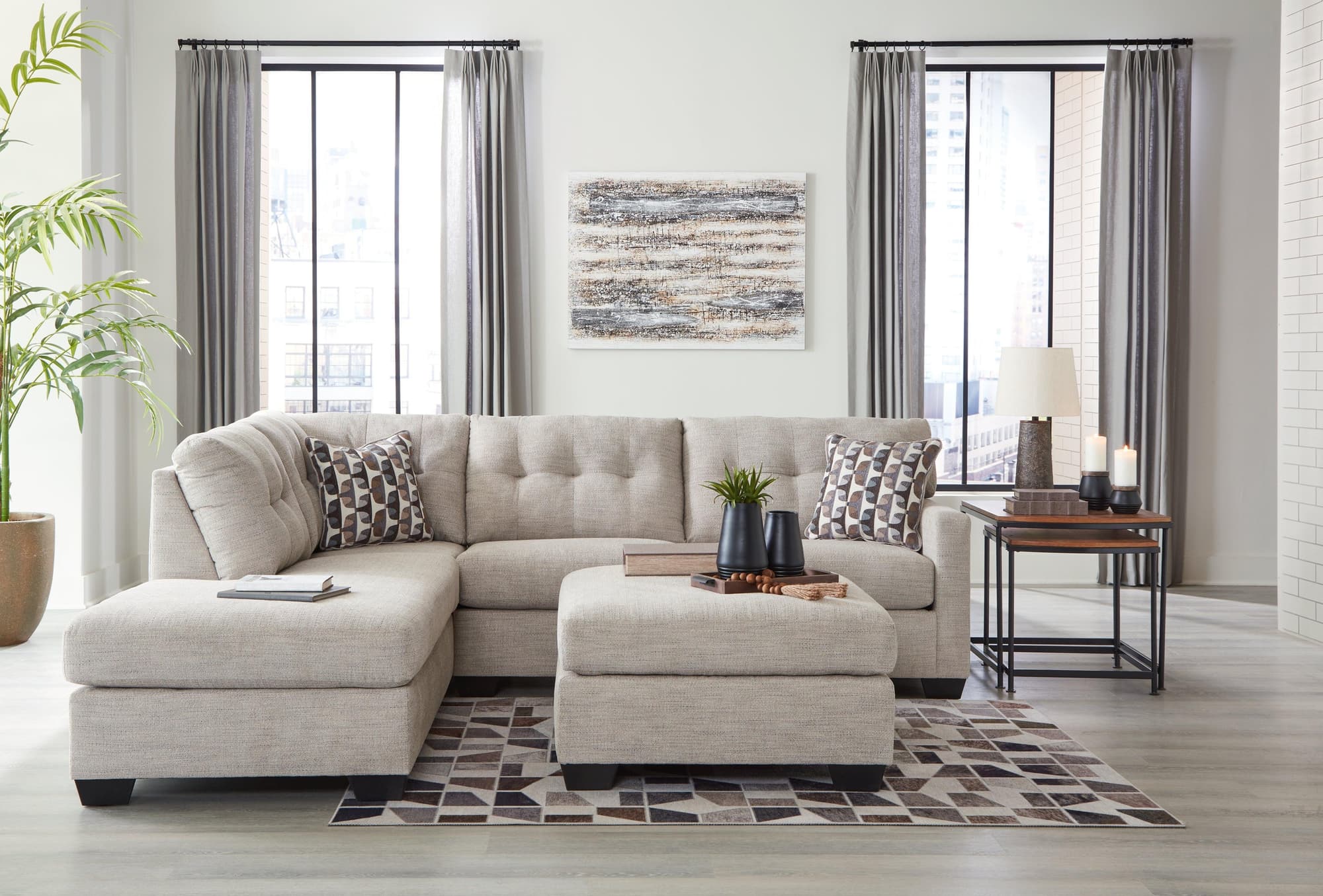 Mahoney Pebble 2-Piece Sectional With Ottoman - Image 1