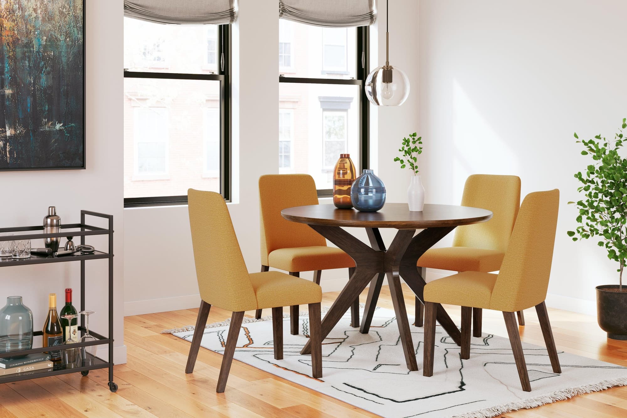 Lyncott Mustard Brown Dining Table And 4 Chairs - Image 1