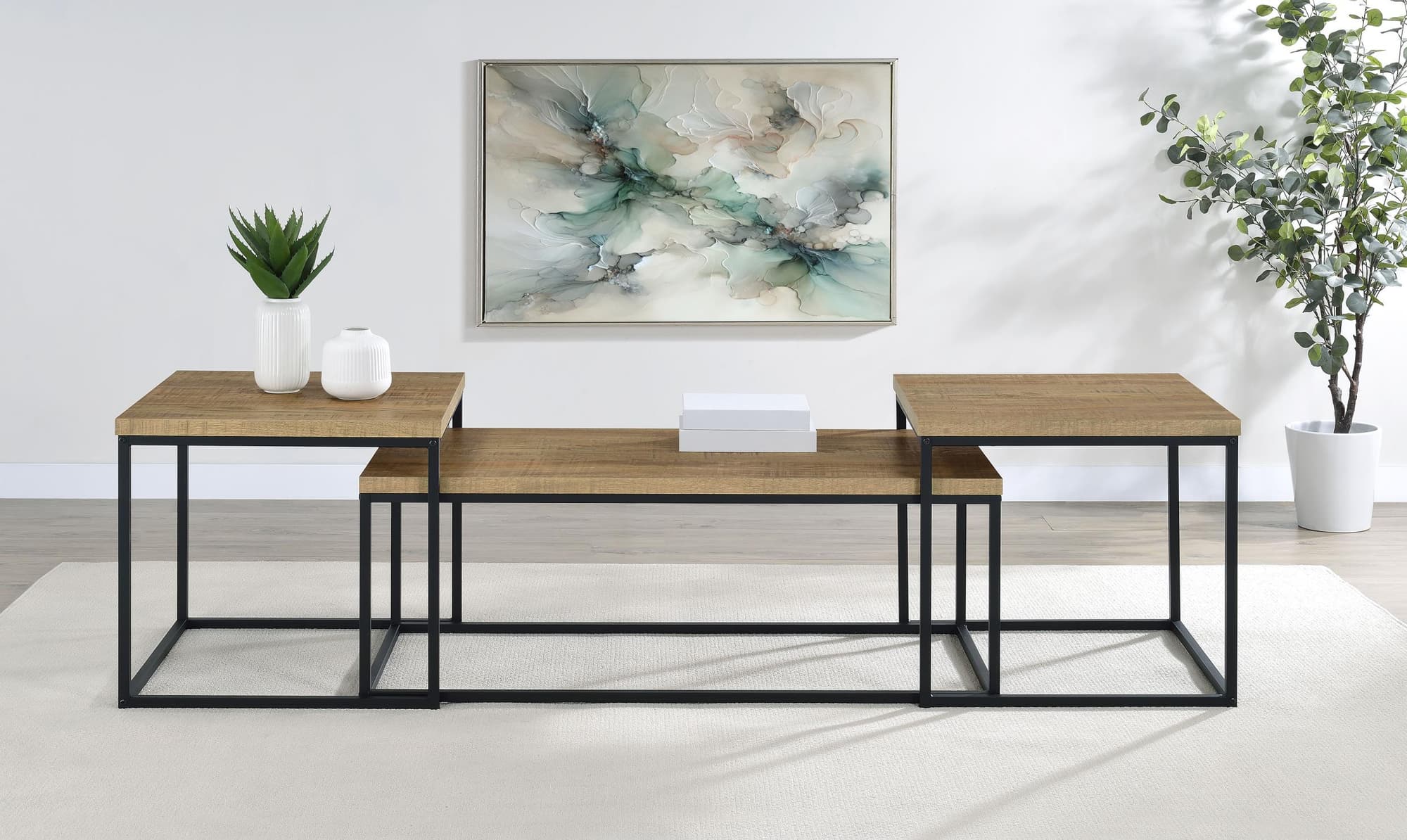 Straden 3-piece Engineered Wood Coffee Table Set Mango and Black - Image 1
