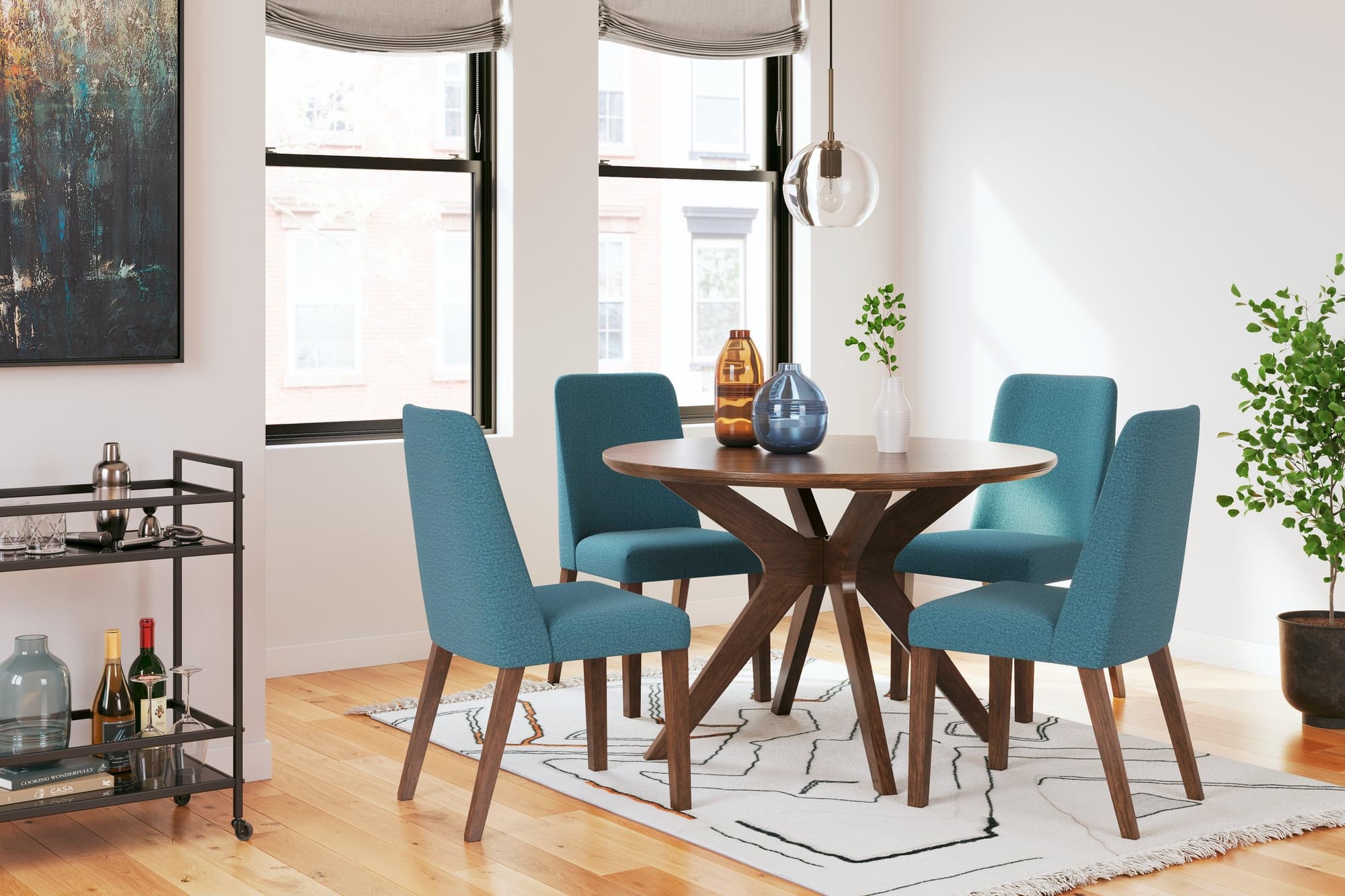 Lyncott Blue Brown Dining Table And 4 Chairs - Image 1